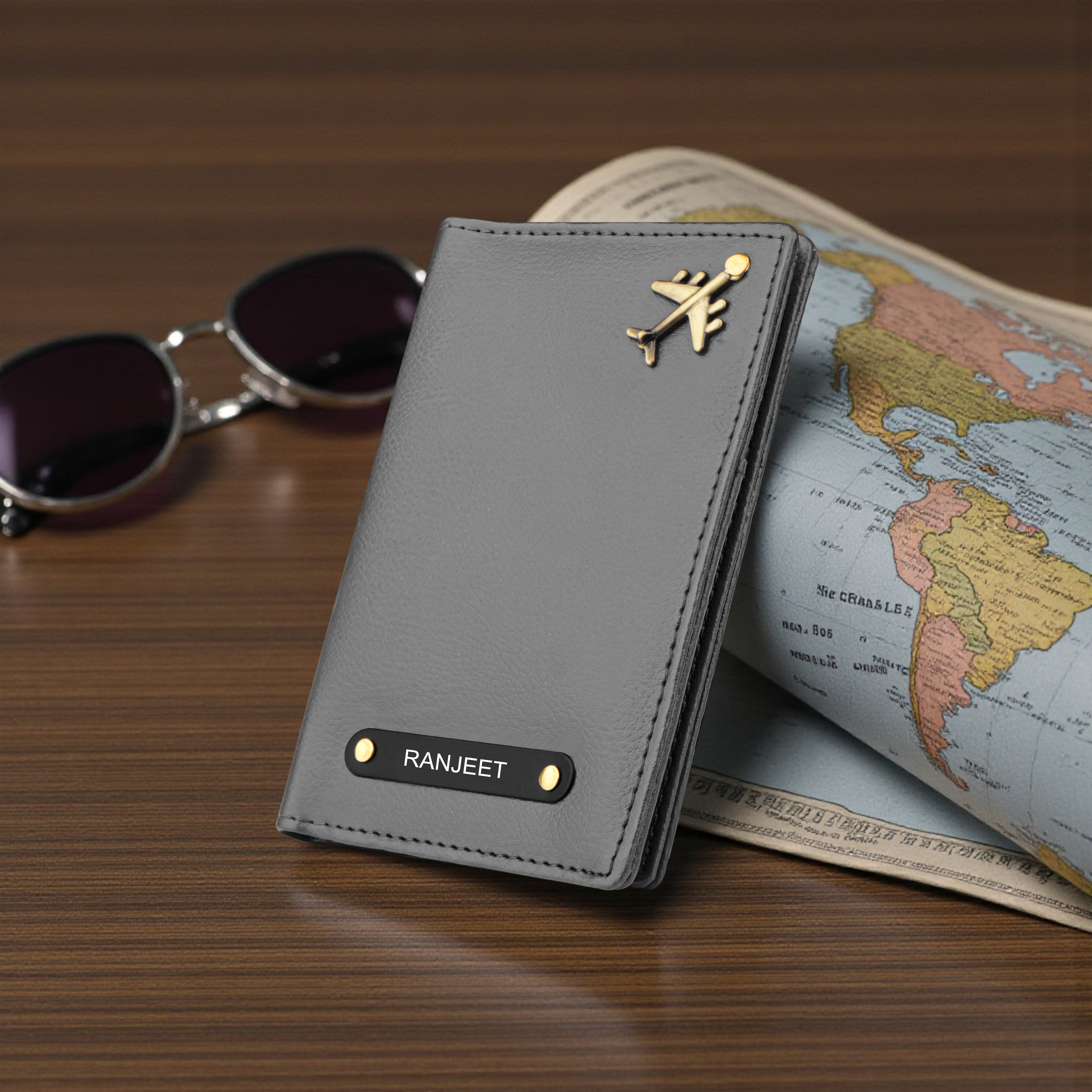 Personalized Wanderlust Passport Cover - Grey