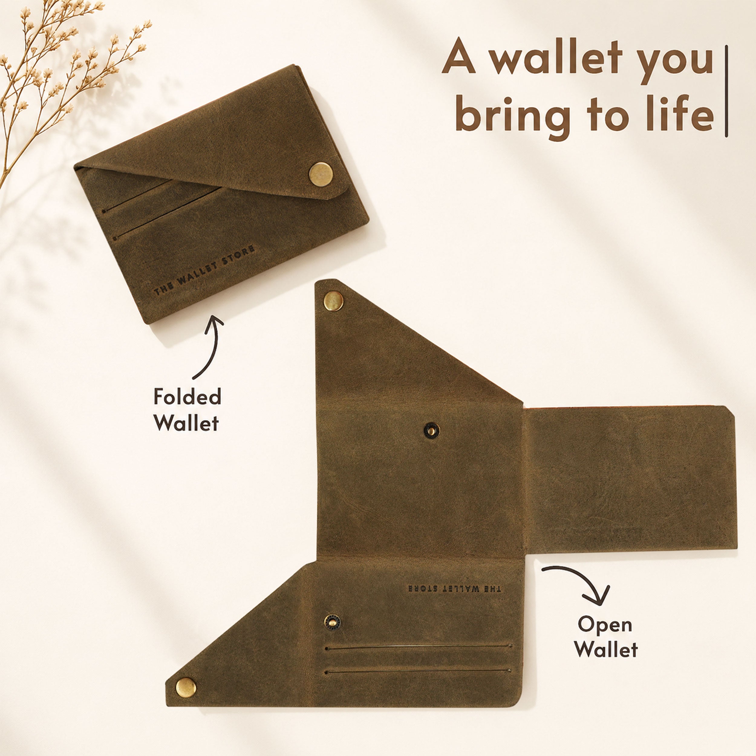 DIY Envelope Genuine Leather Wallet - Green