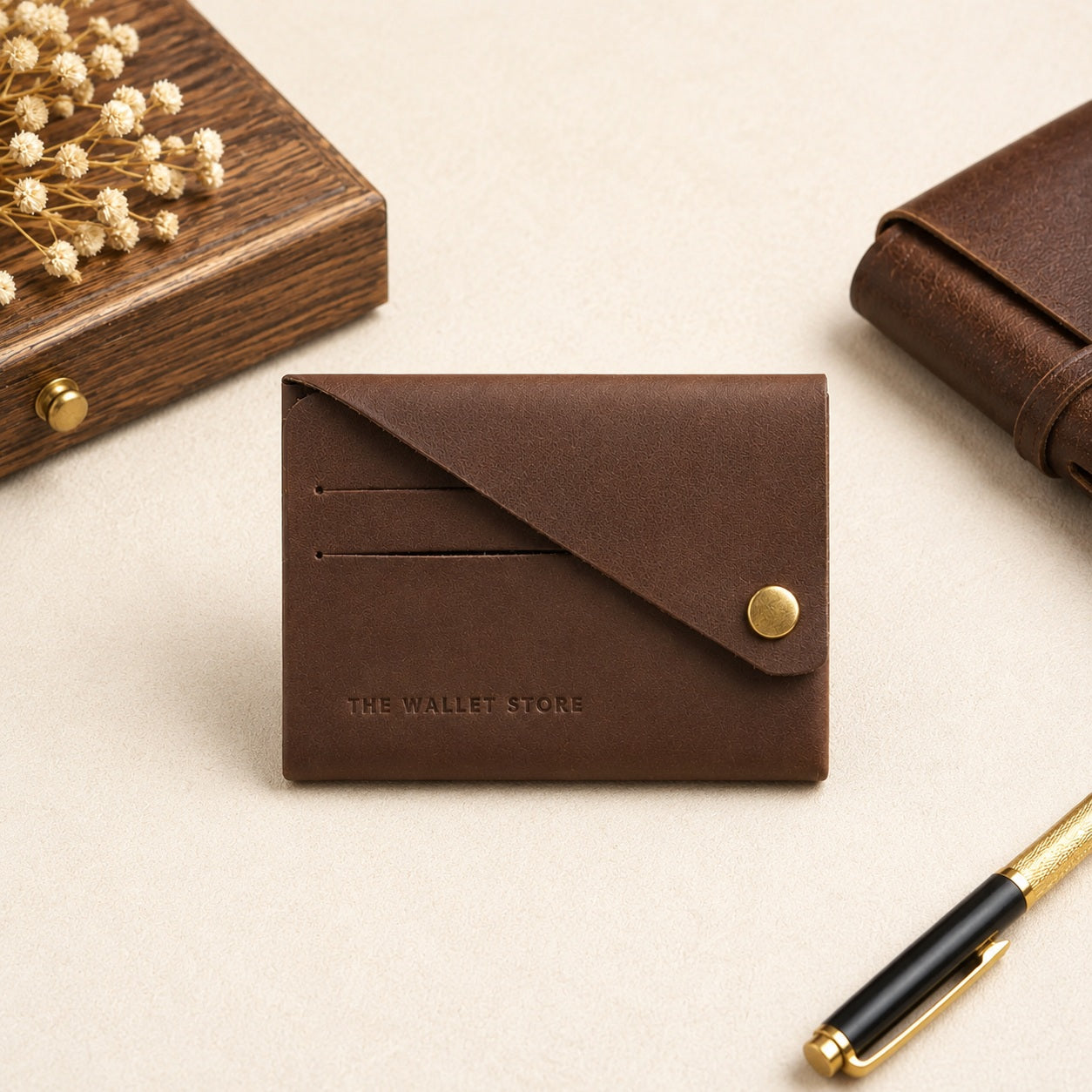 DIY Envelope Genuine Leather Wallet - Dark Brown