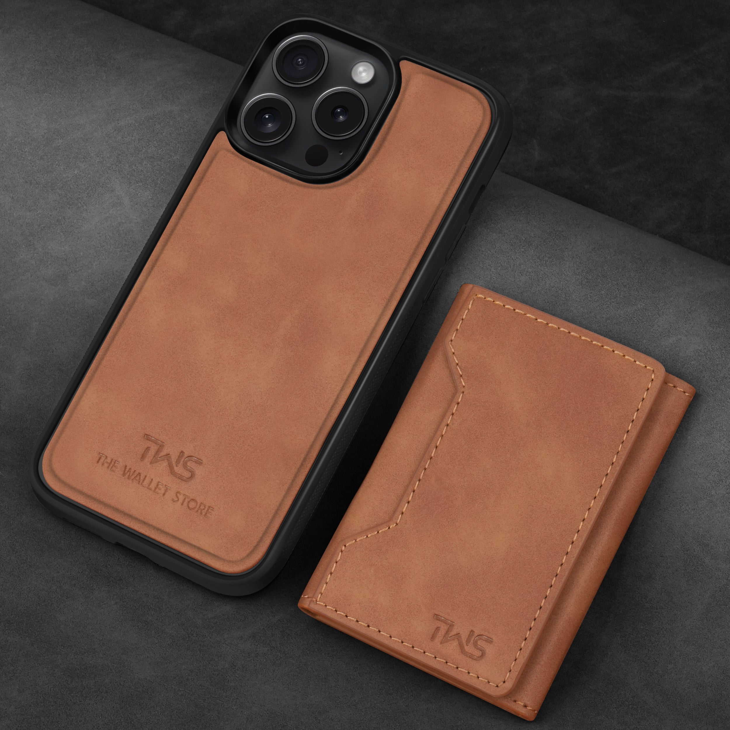 Premium Leather iPhone 14 Case Cover With Detachable Cardholder - Tan