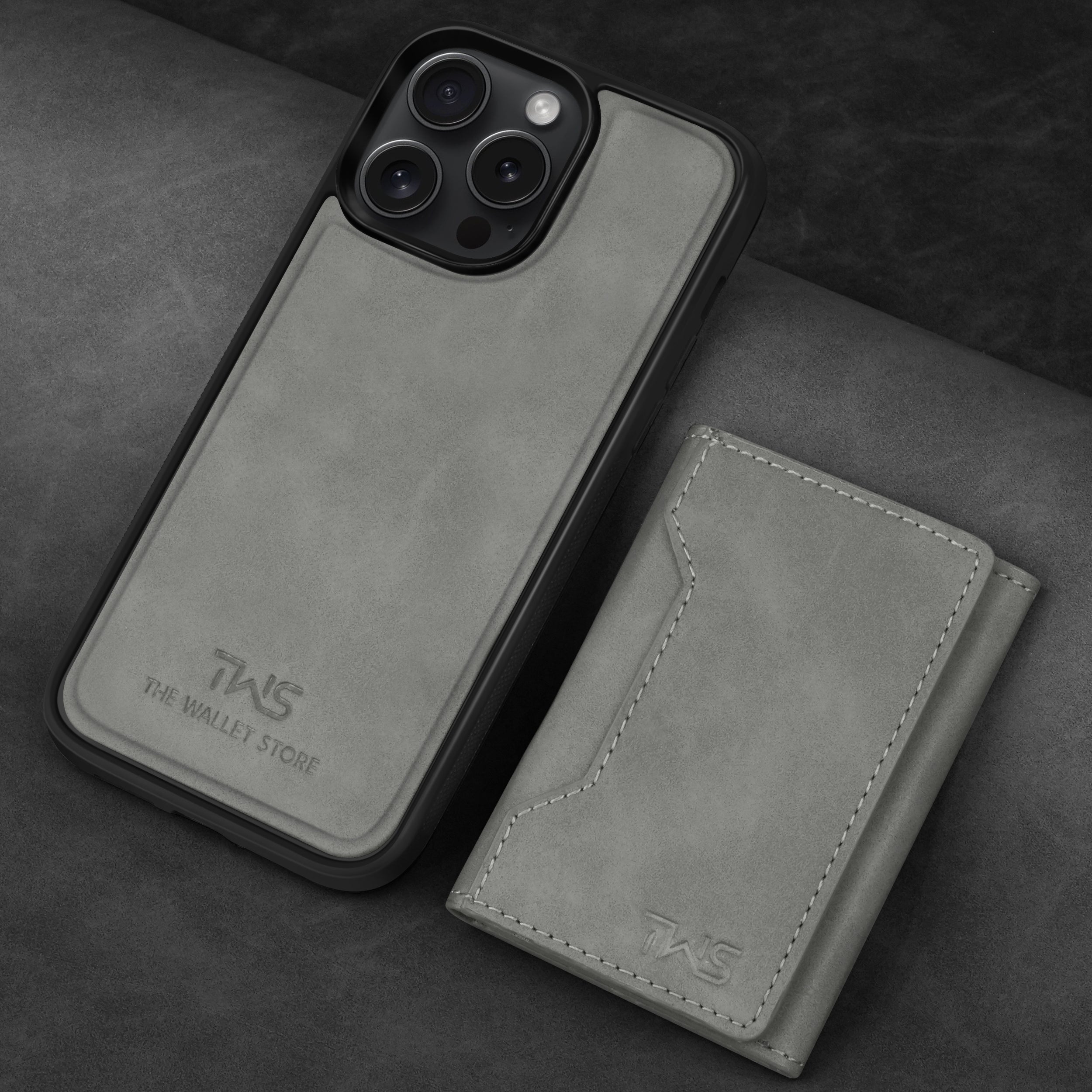 Premium Leather iPhone 14 Case Cover With Detachable Cardholder - Grey