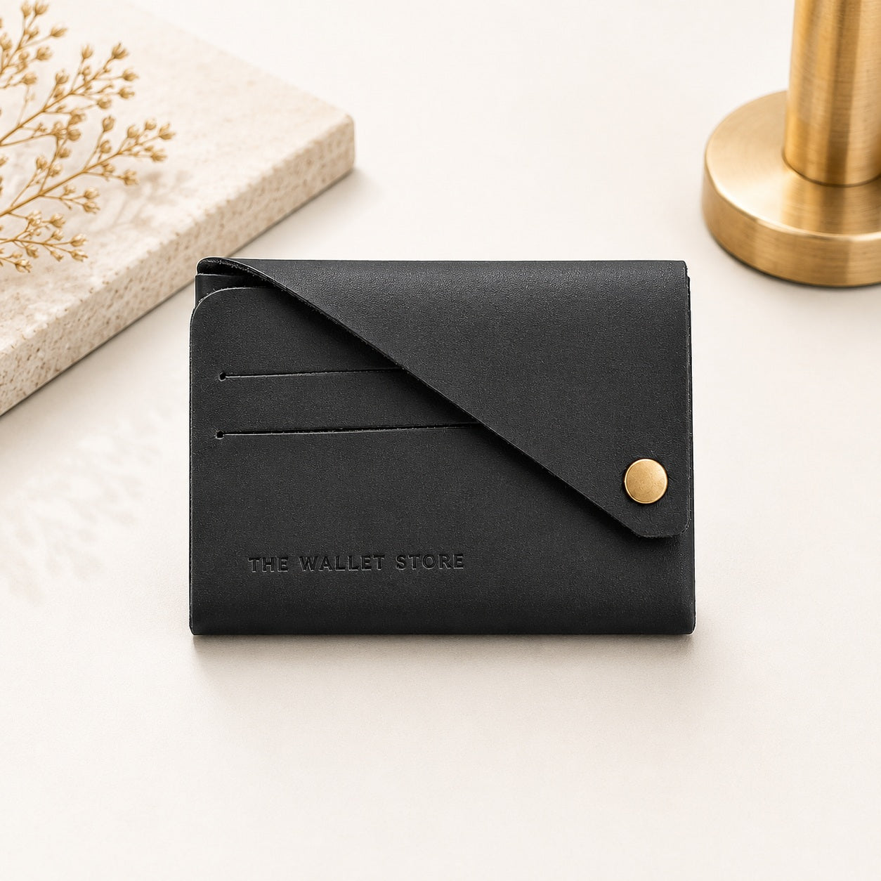 DIY Envelope Genuine Leather Wallet - Black