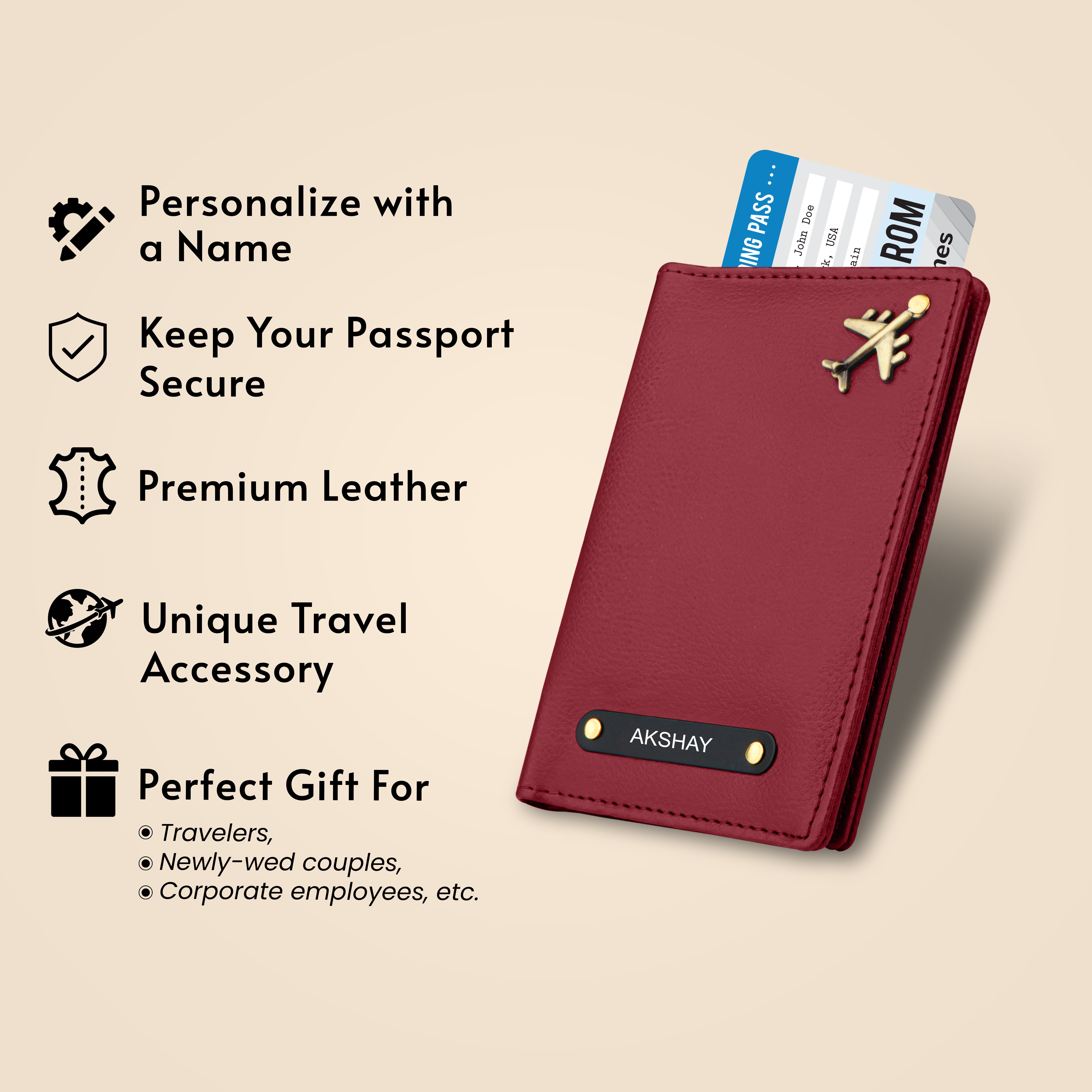 Personalized Wanderlust Passport Cover - Maroon