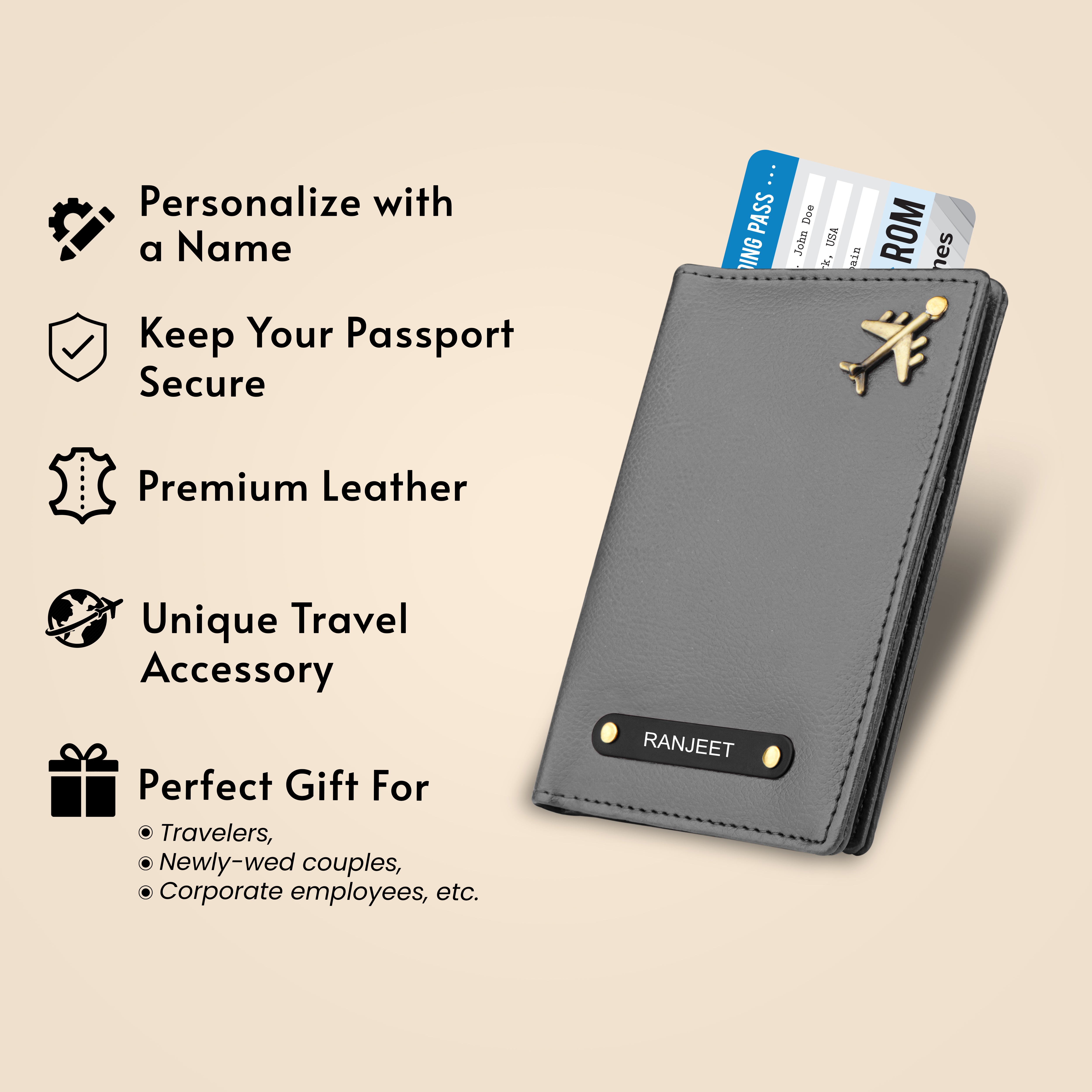 Personalized Wanderlust Passport Cover - Grey
