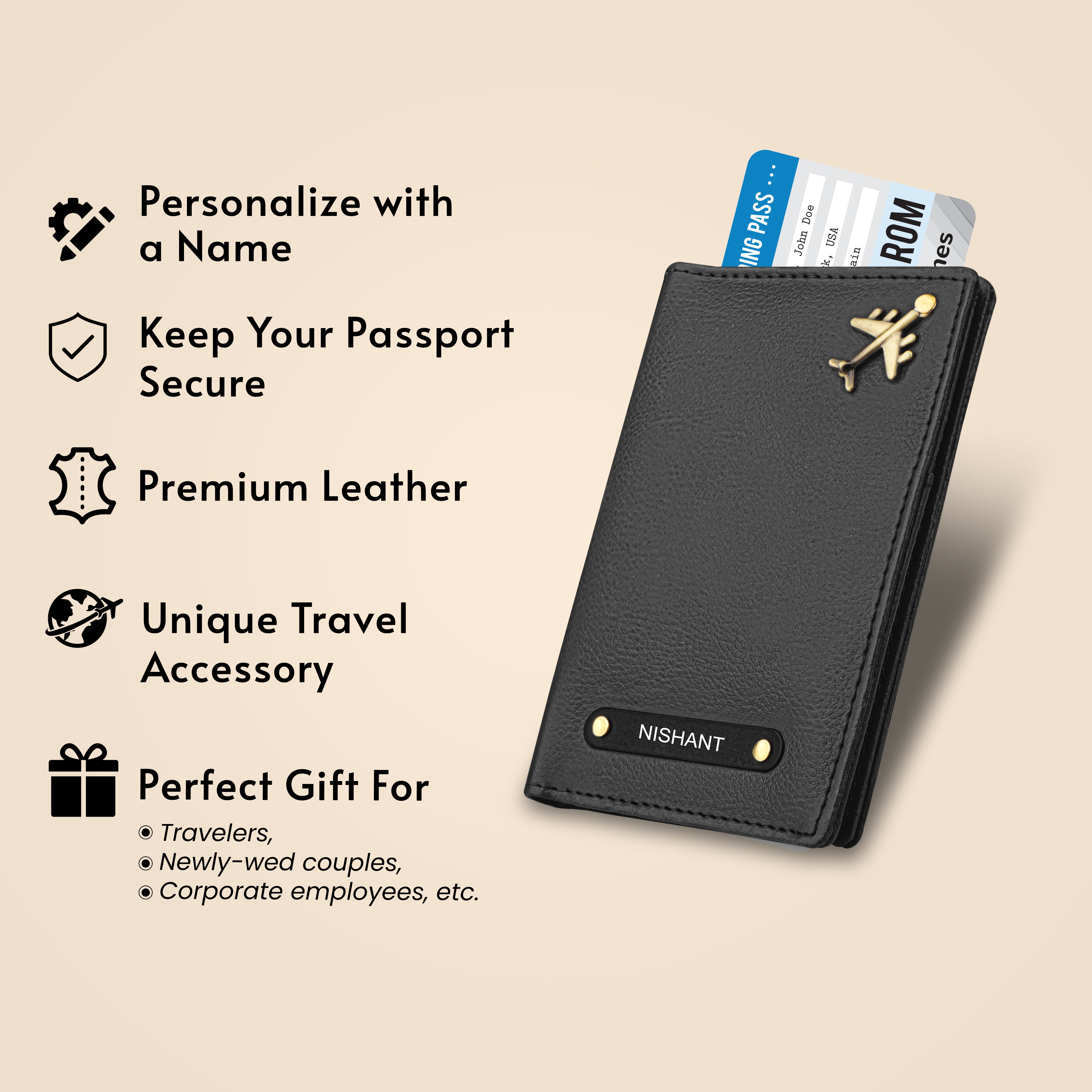 Personalized Wanderlust Passport Cover - Black