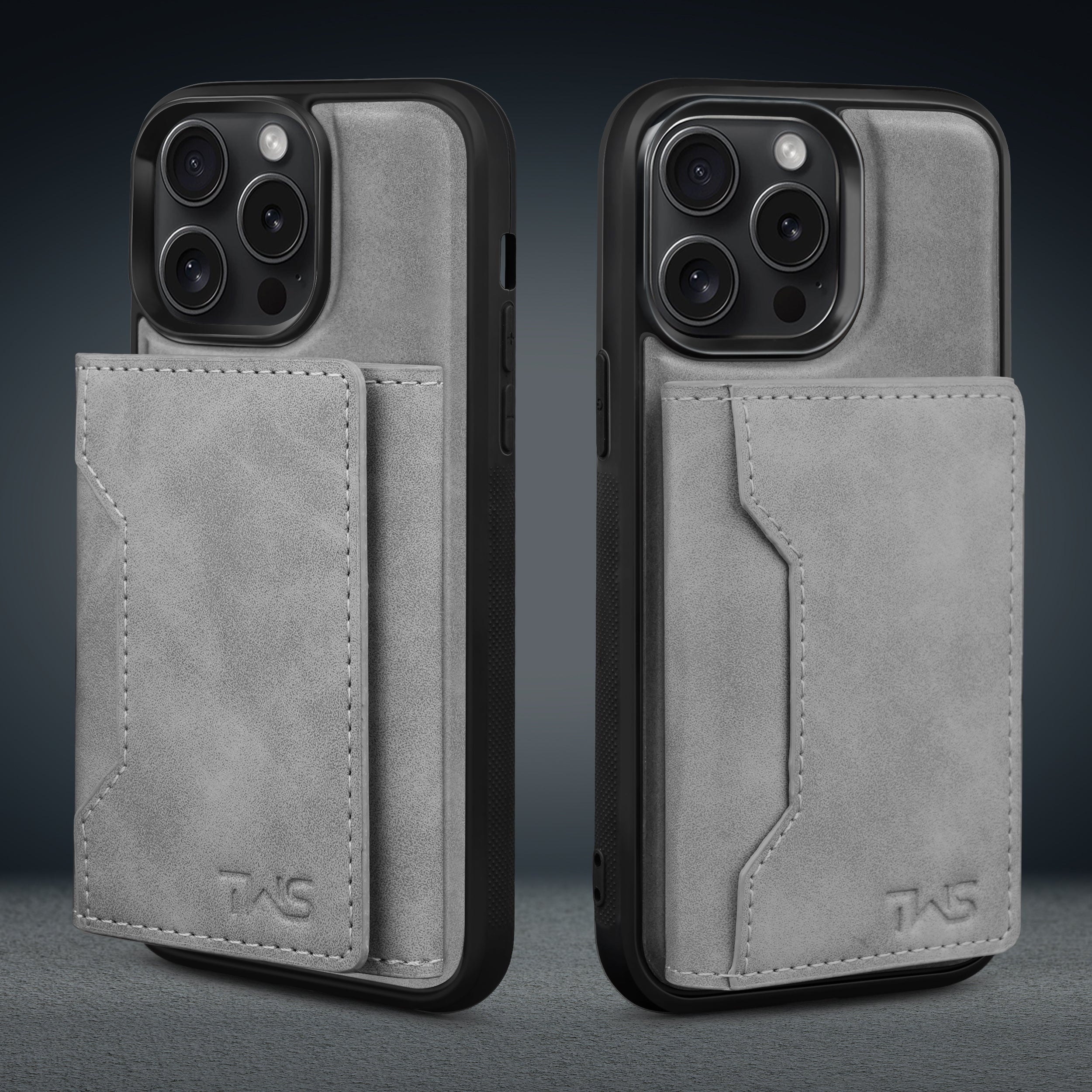Premium Leather iPhone 14 Case Cover With Detachable Cardholder - Grey