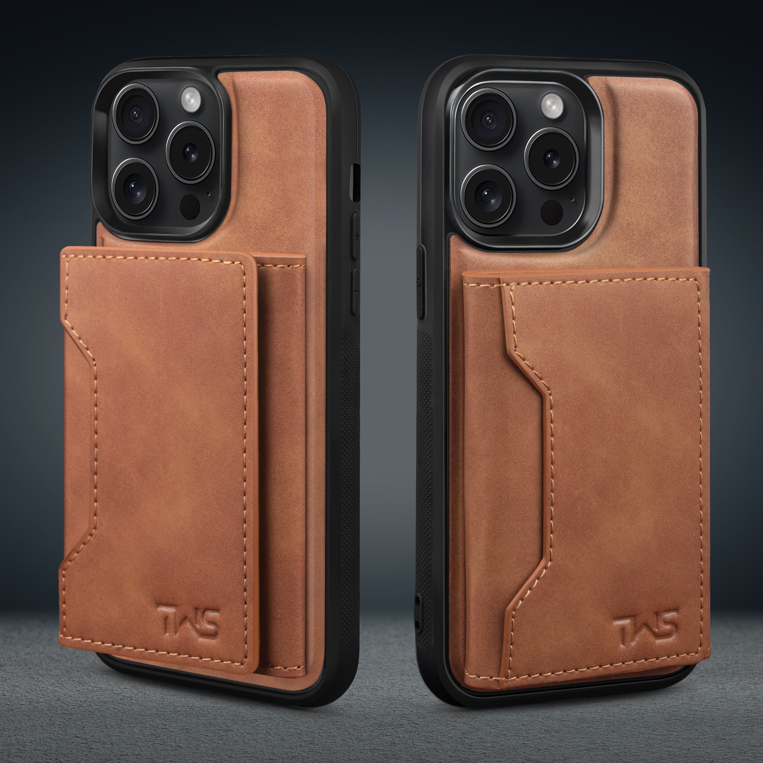 Premium Leather iPhone 14 Case Cover With Detachable Cardholder - Tan