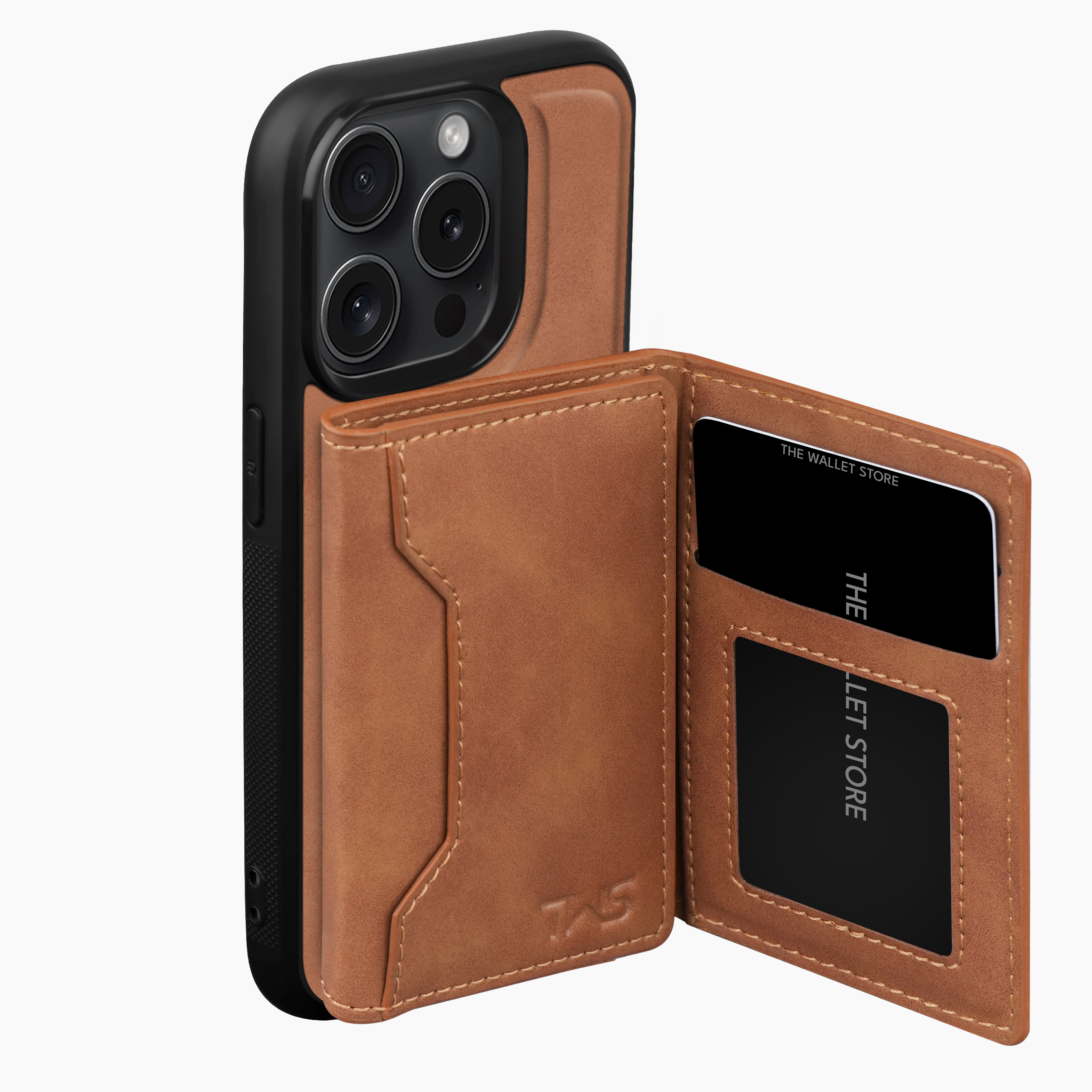 Premium Leather iPhone 14 Case Cover With Detachable Cardholder - Tan