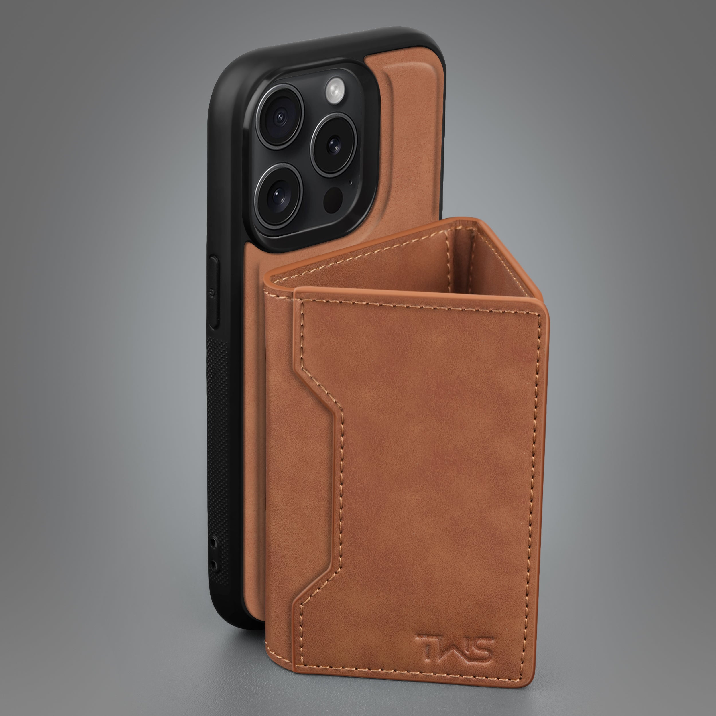 Premium Leather iPhone 14 Case Cover With Detachable Cardholder - Tan