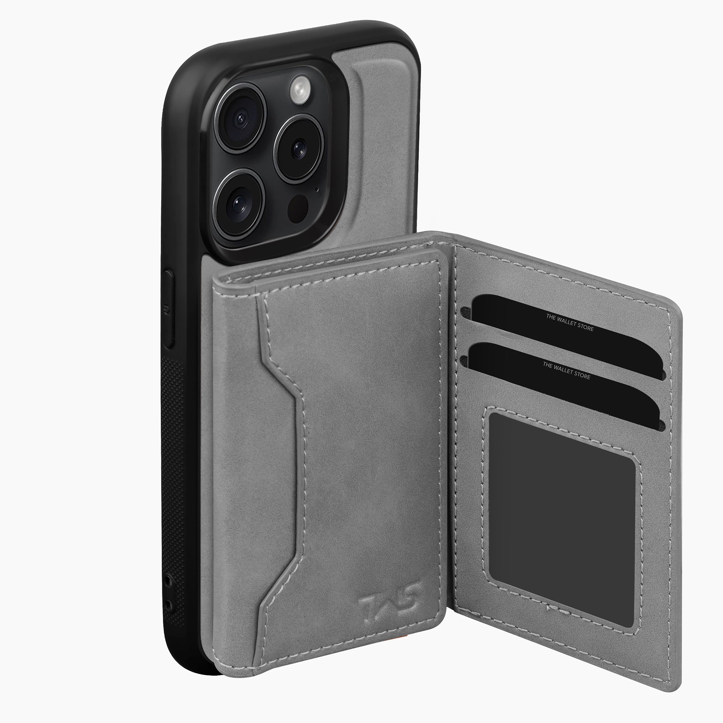 Premium Leather iPhone 14 Case Cover With Detachable Cardholder - Grey