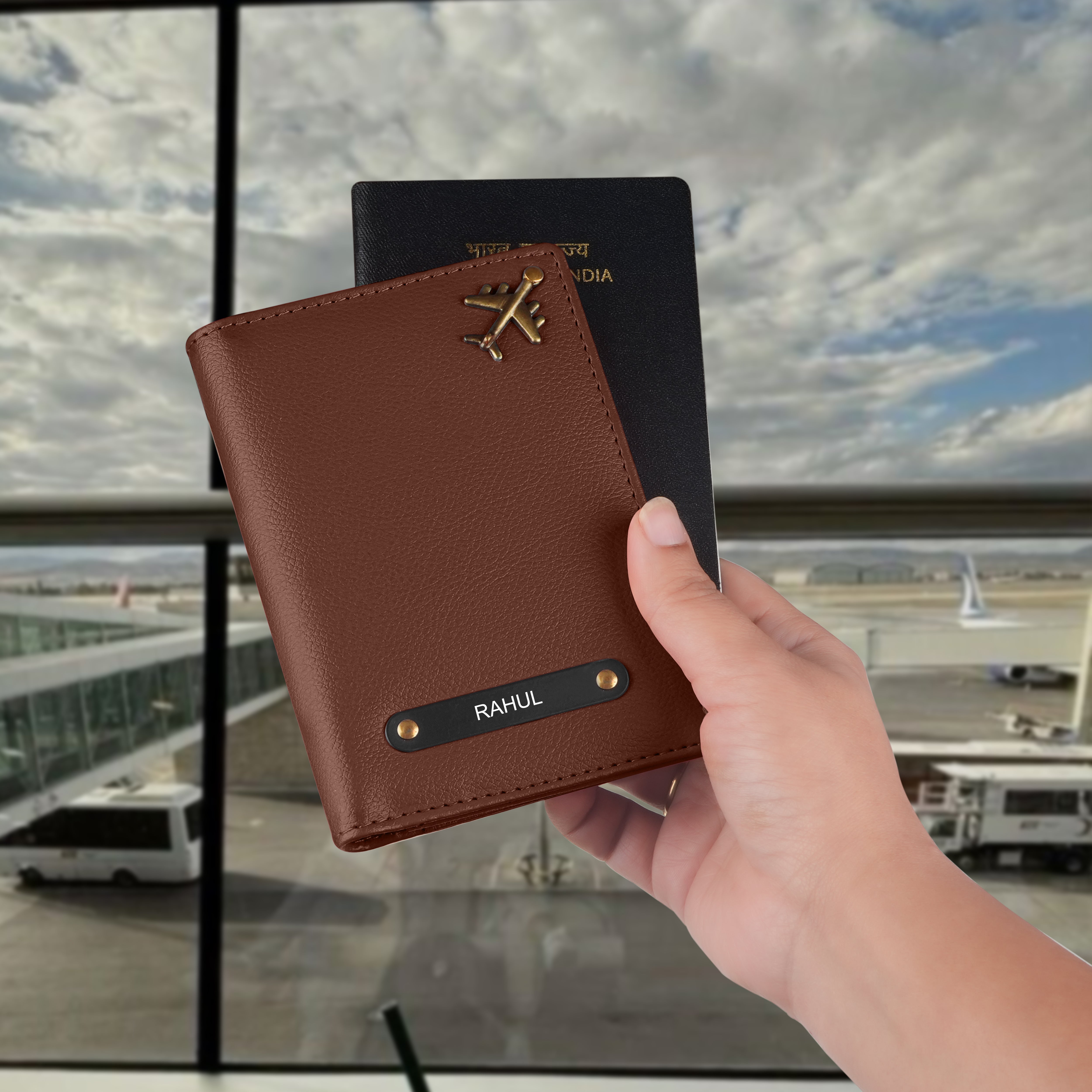 Personalized Wanderlust Passport Cover - Brown