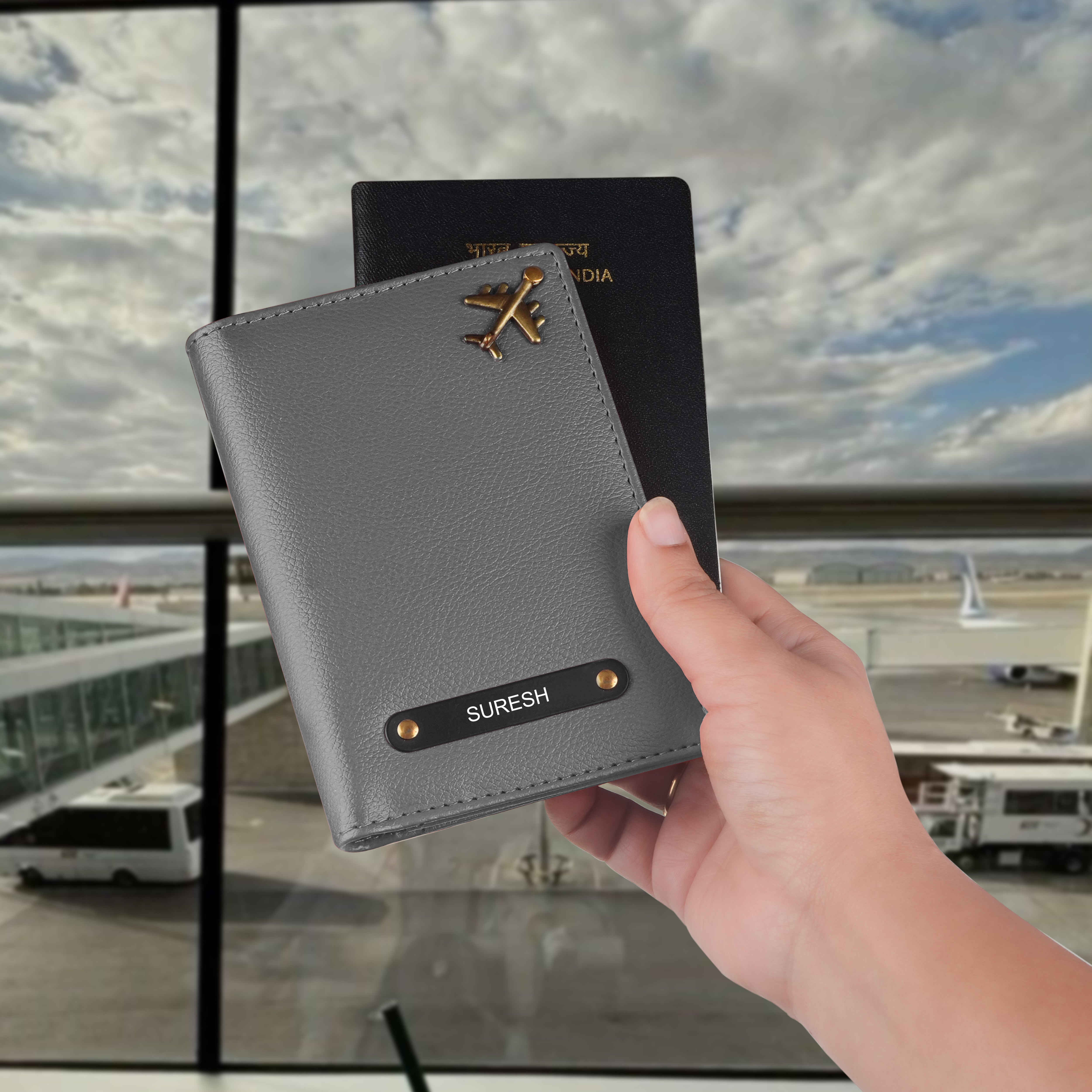 Personalized Wanderlust Passport Cover - Grey