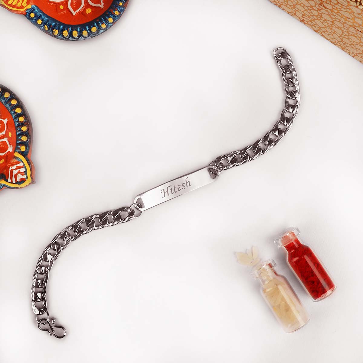 Personalized Chain Style Metal Rakhi With Name