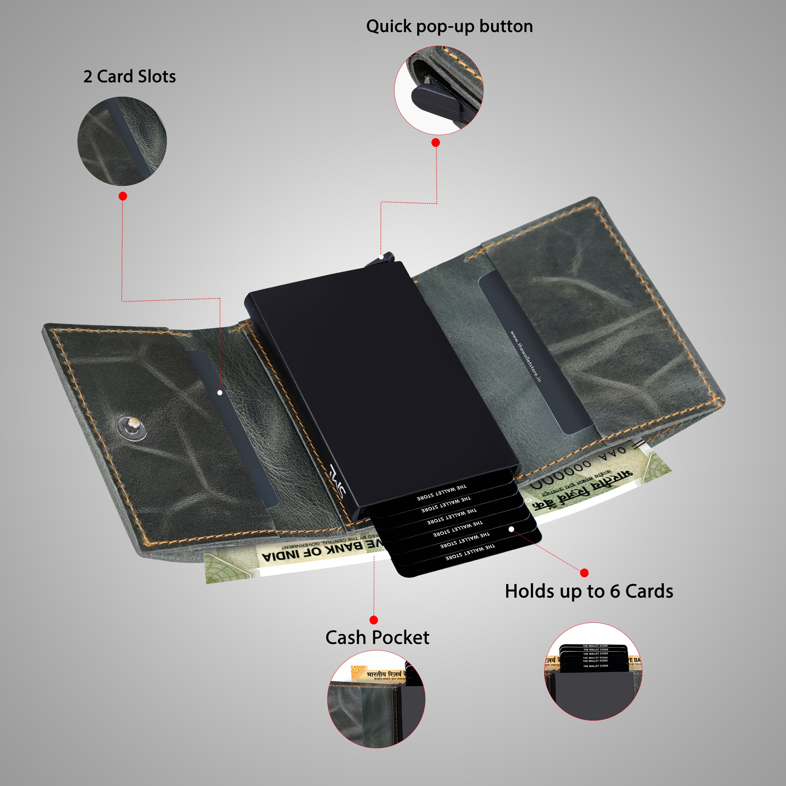 Ranger Genuine Leather RFID Protected Wallet Card Holder - Green