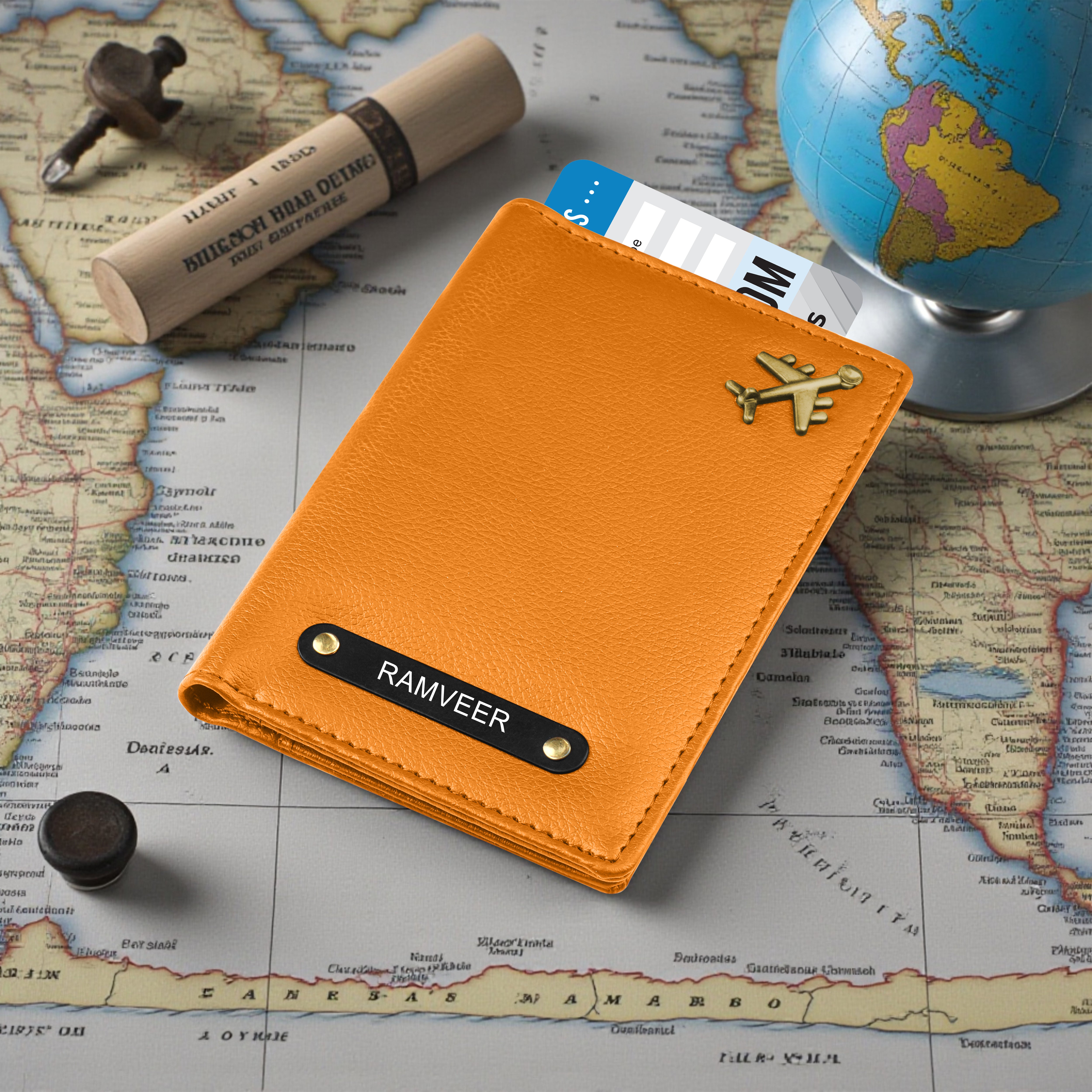 Personalized Wanderlust Passport Cover - Mustard