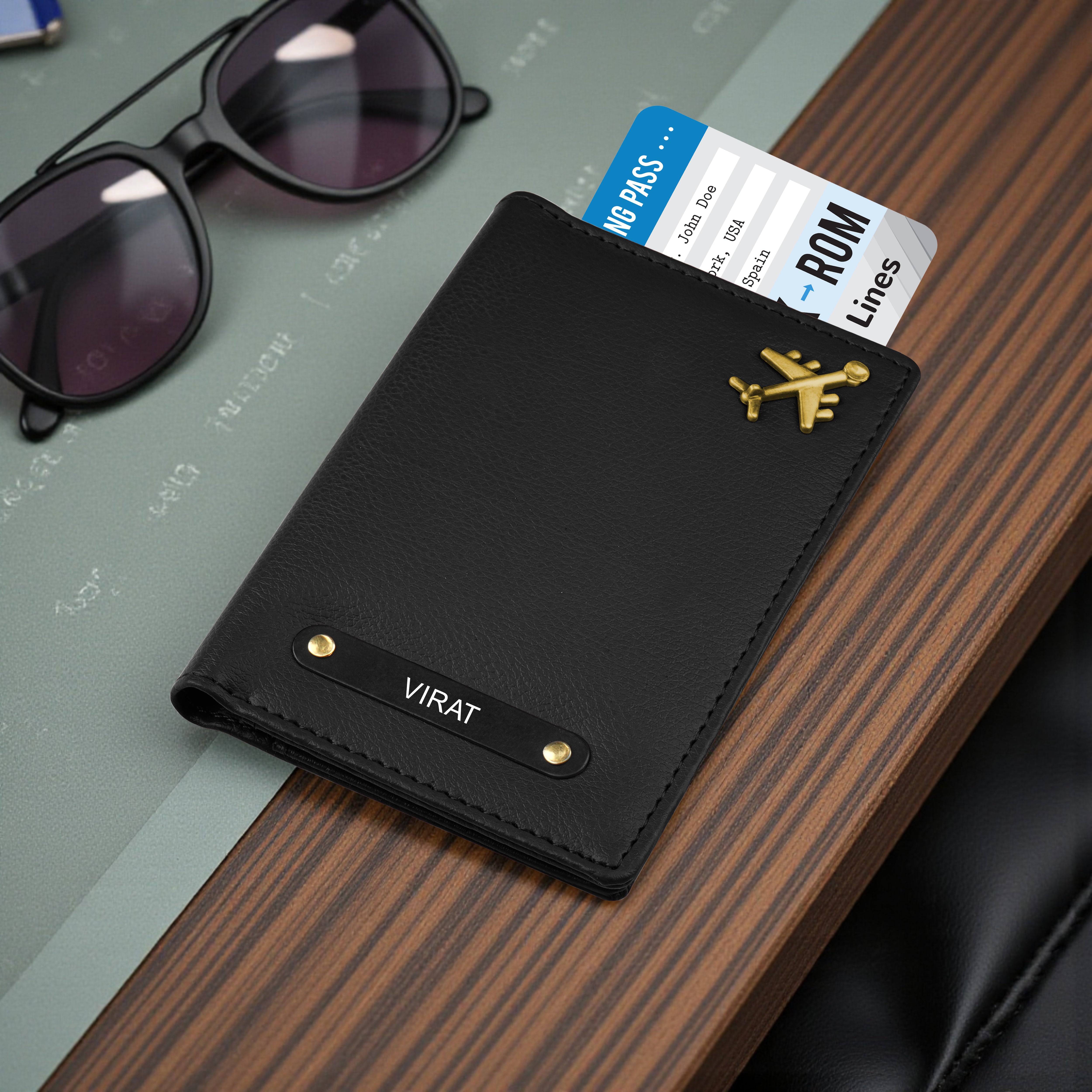 Personalized Wanderlust Passport Cover - Black