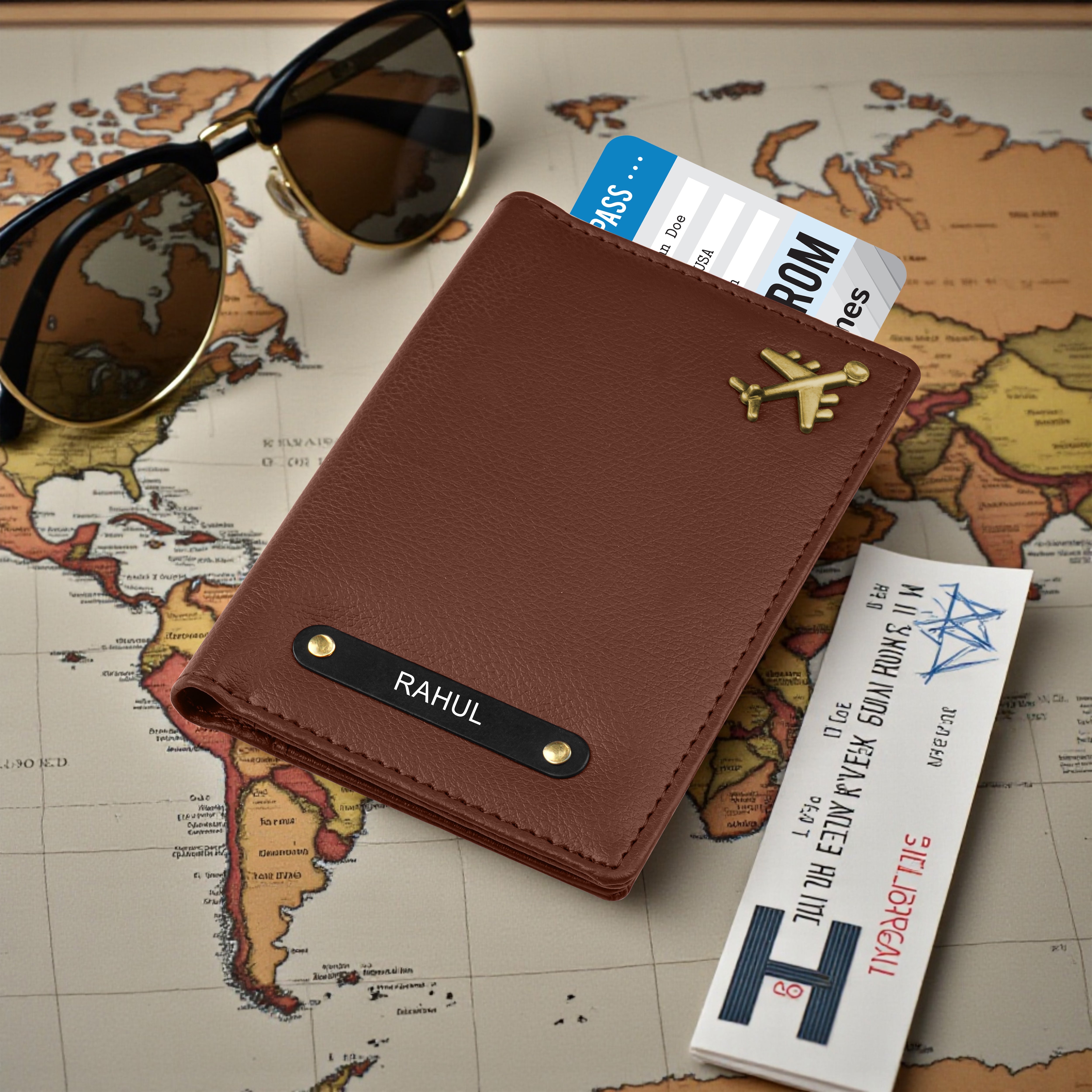 Personalized Wanderlust Passport Cover - Brown