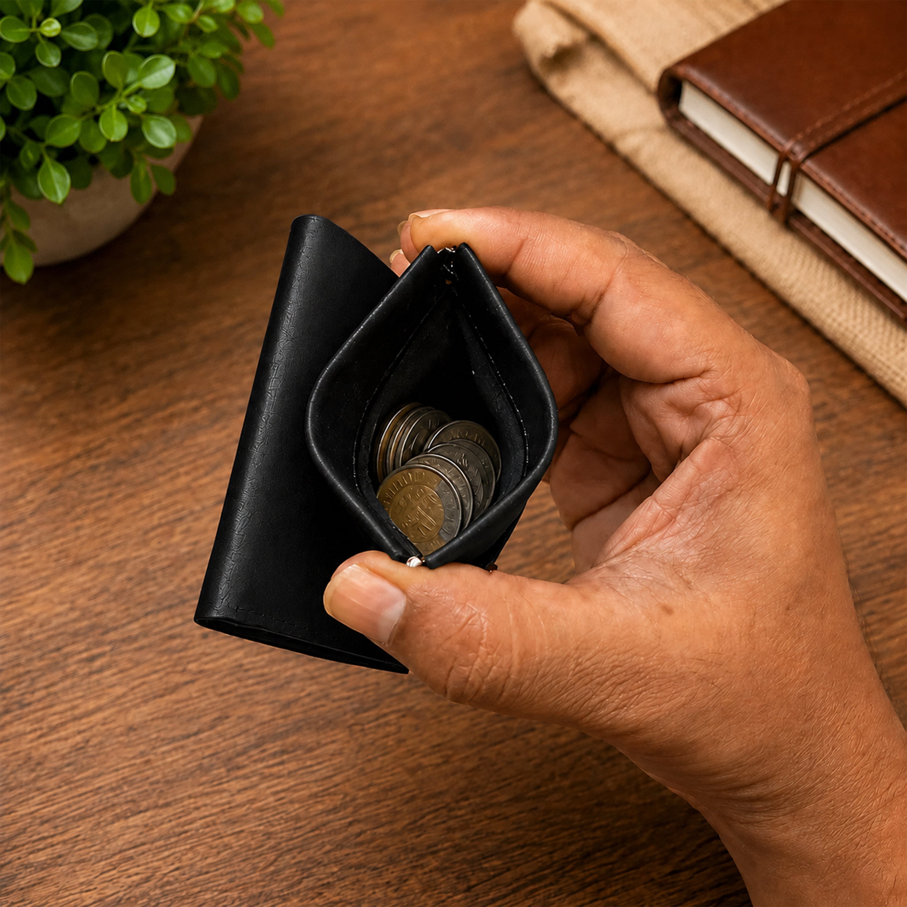 ClickKiss Minimalist Genuine Leather Wallet - Black
