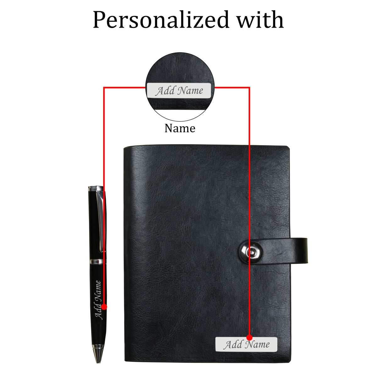 Personalized Premium Leather Cover Notebook & Pen Gift Set