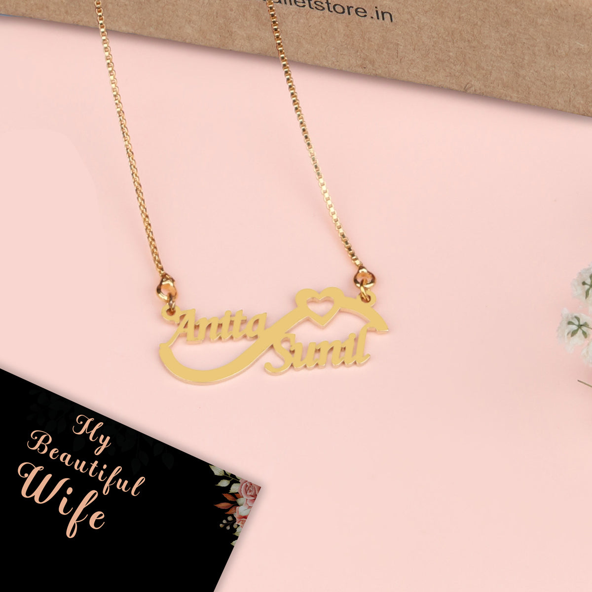 Double Name Necklace With Heart