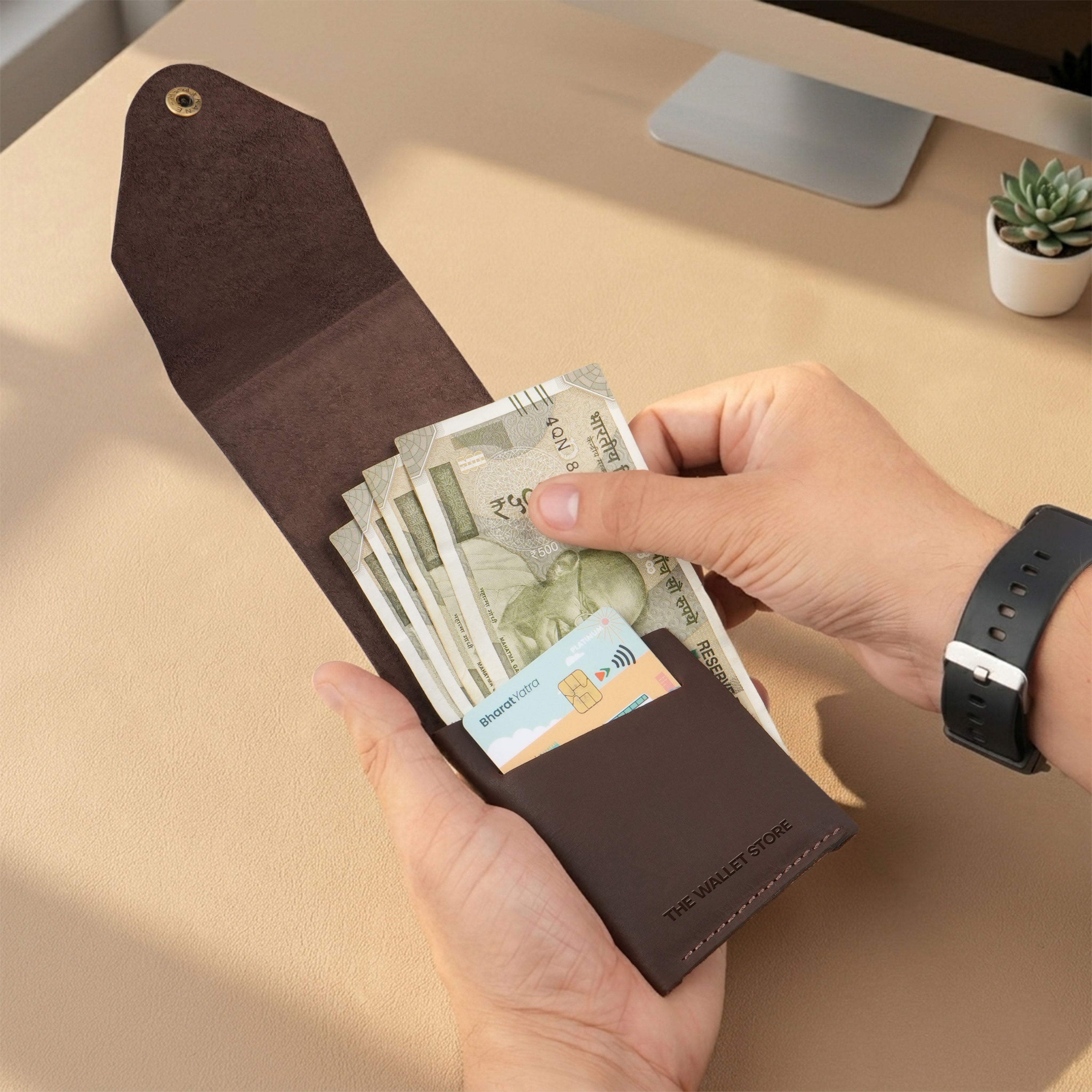 Flip Genuine Leather Wallet - Dark Brown
