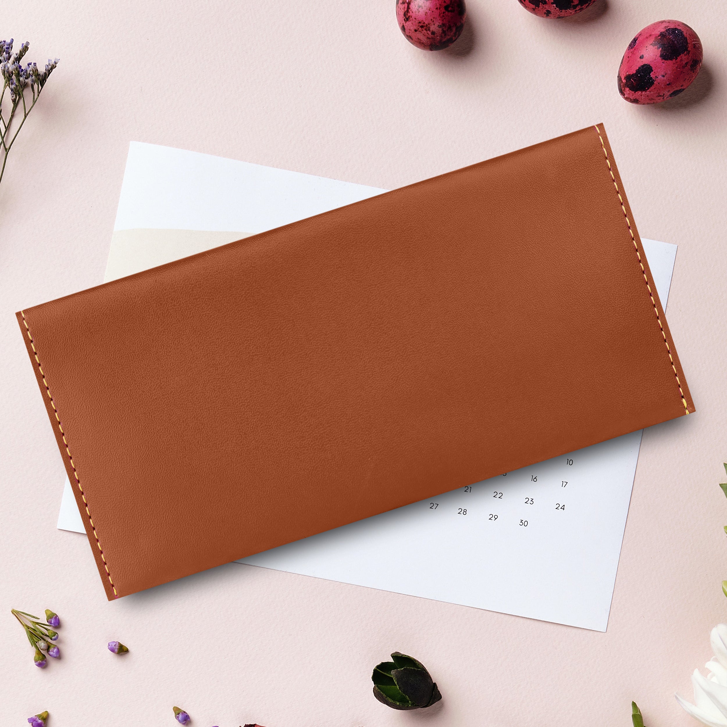 Personalized Charmed Essence Envelope Clutch With Name & Charm - Tan
