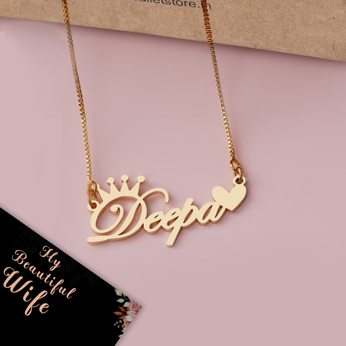 Crown Name Necklace With Small Heart