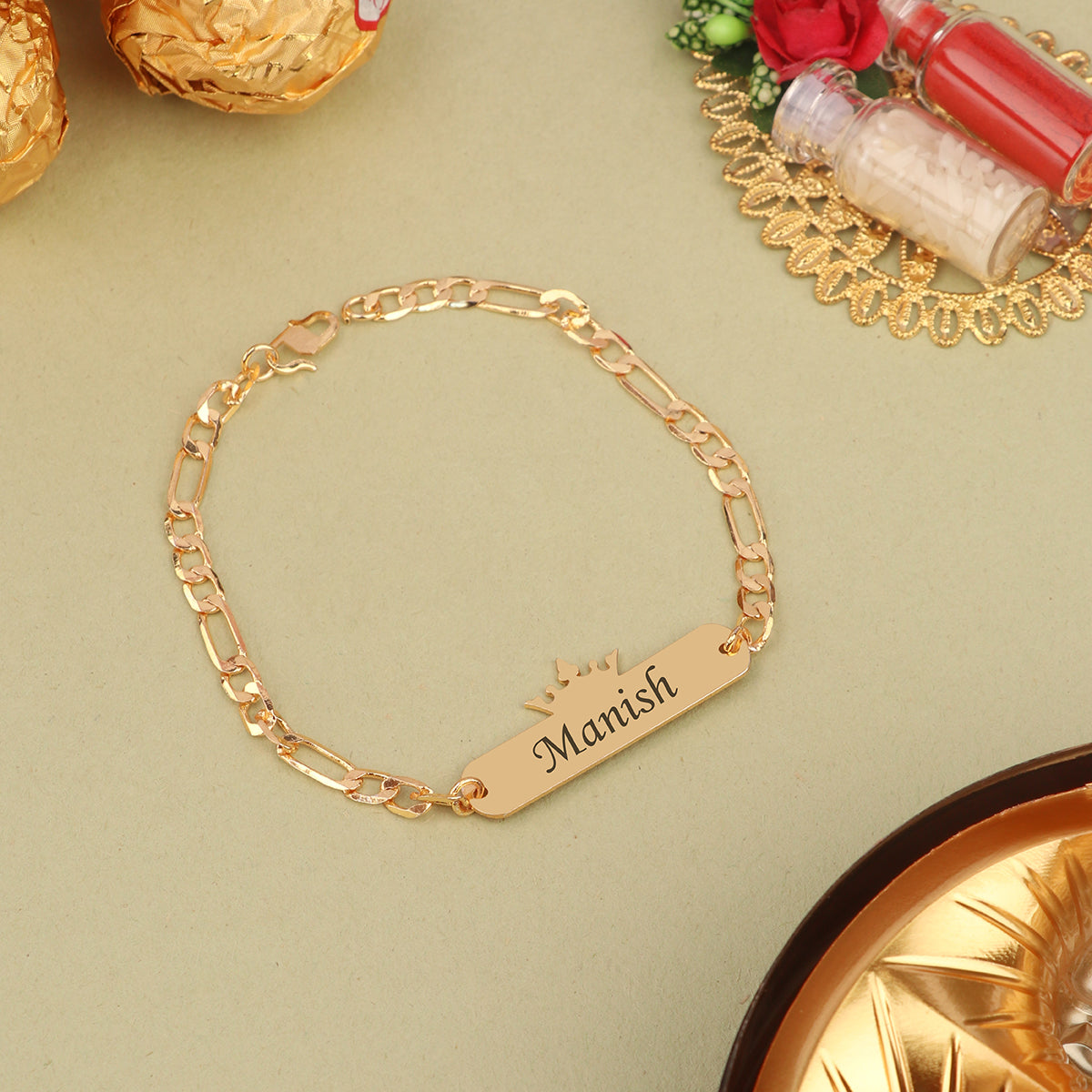 Personalized Metal Crown Rakhi With Name