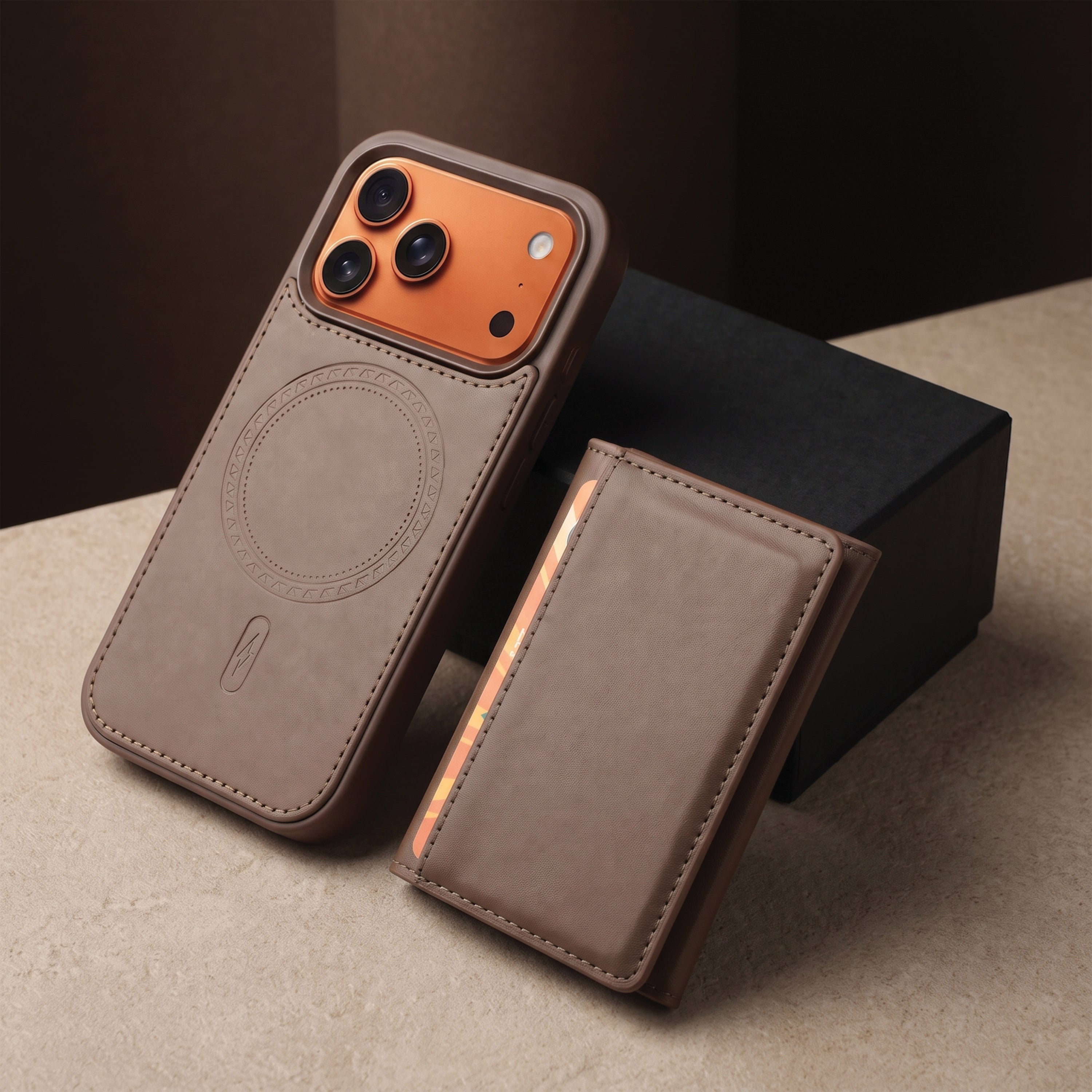 iPhone 17 Pro Max Magnetic Case with Detachable Cardholder - Brown