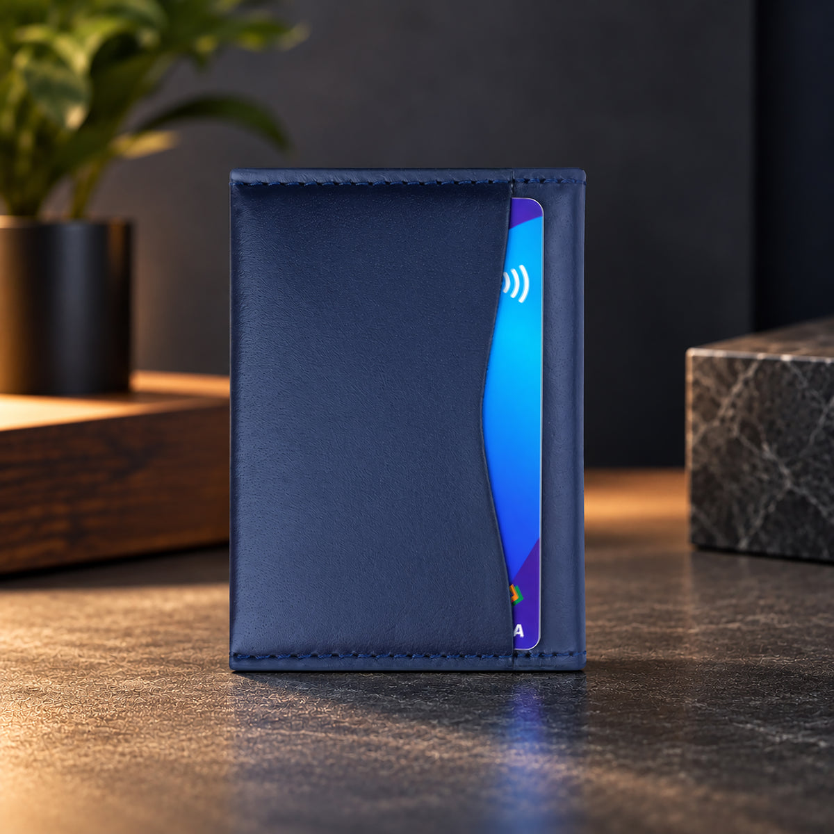 Axis Slim Leather Cardholder - Blue