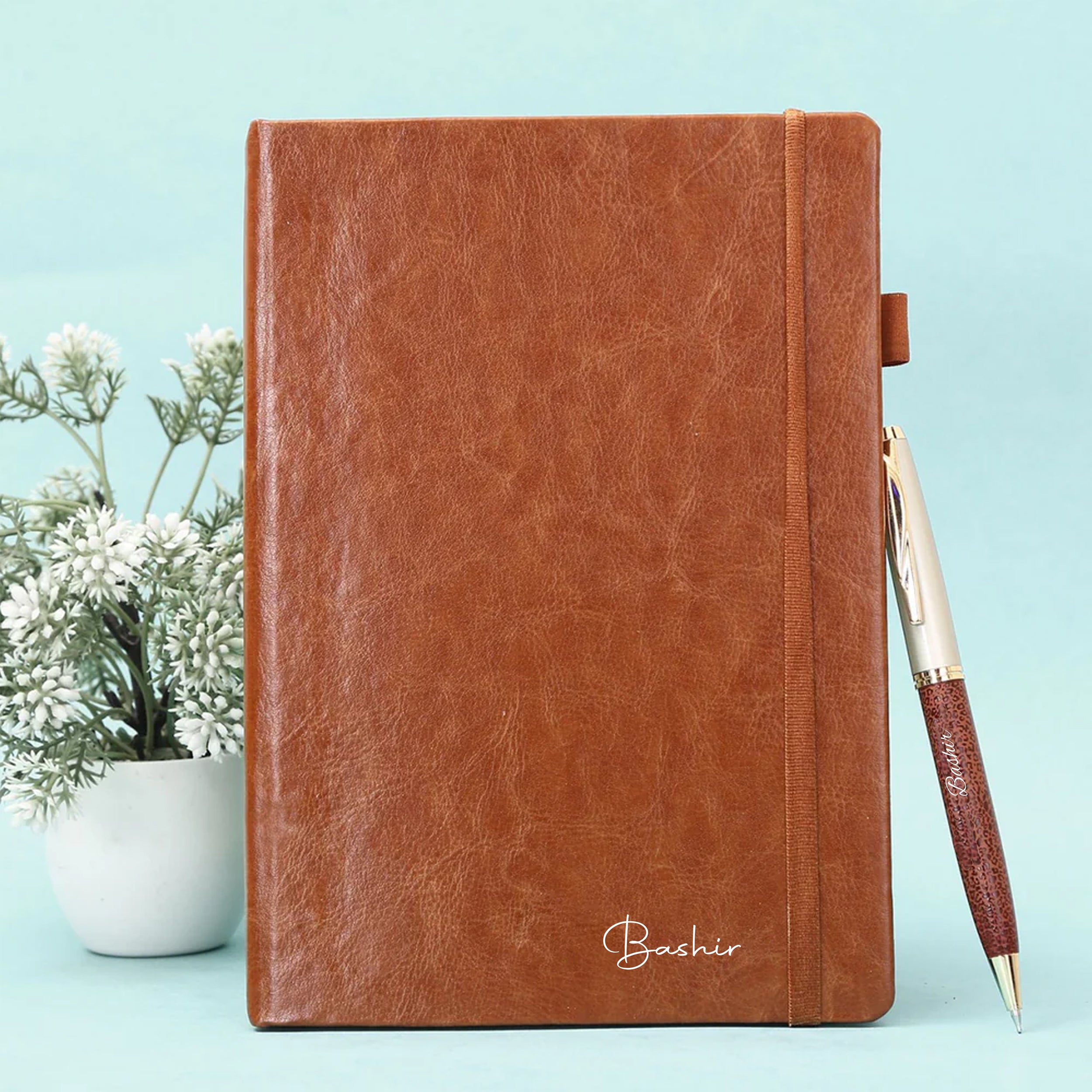 Personalized Brown Diary Pen And Black Bottle Combo