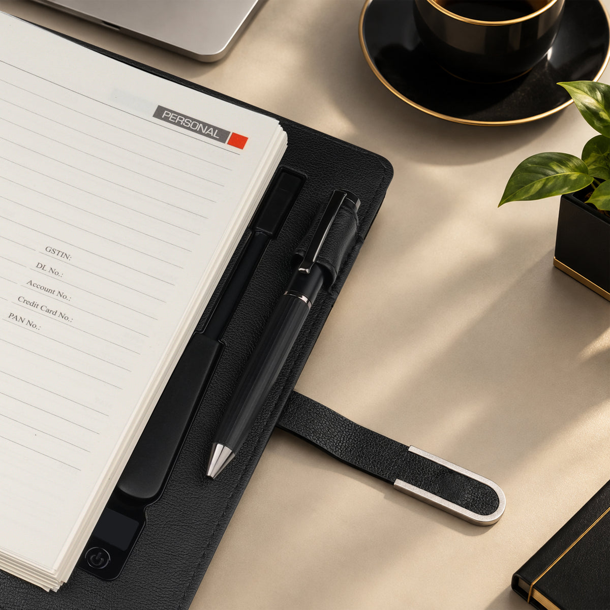 Personalized Diary & Pen Gift Set With Inbuilt LED light & Wireless Charging - Black
