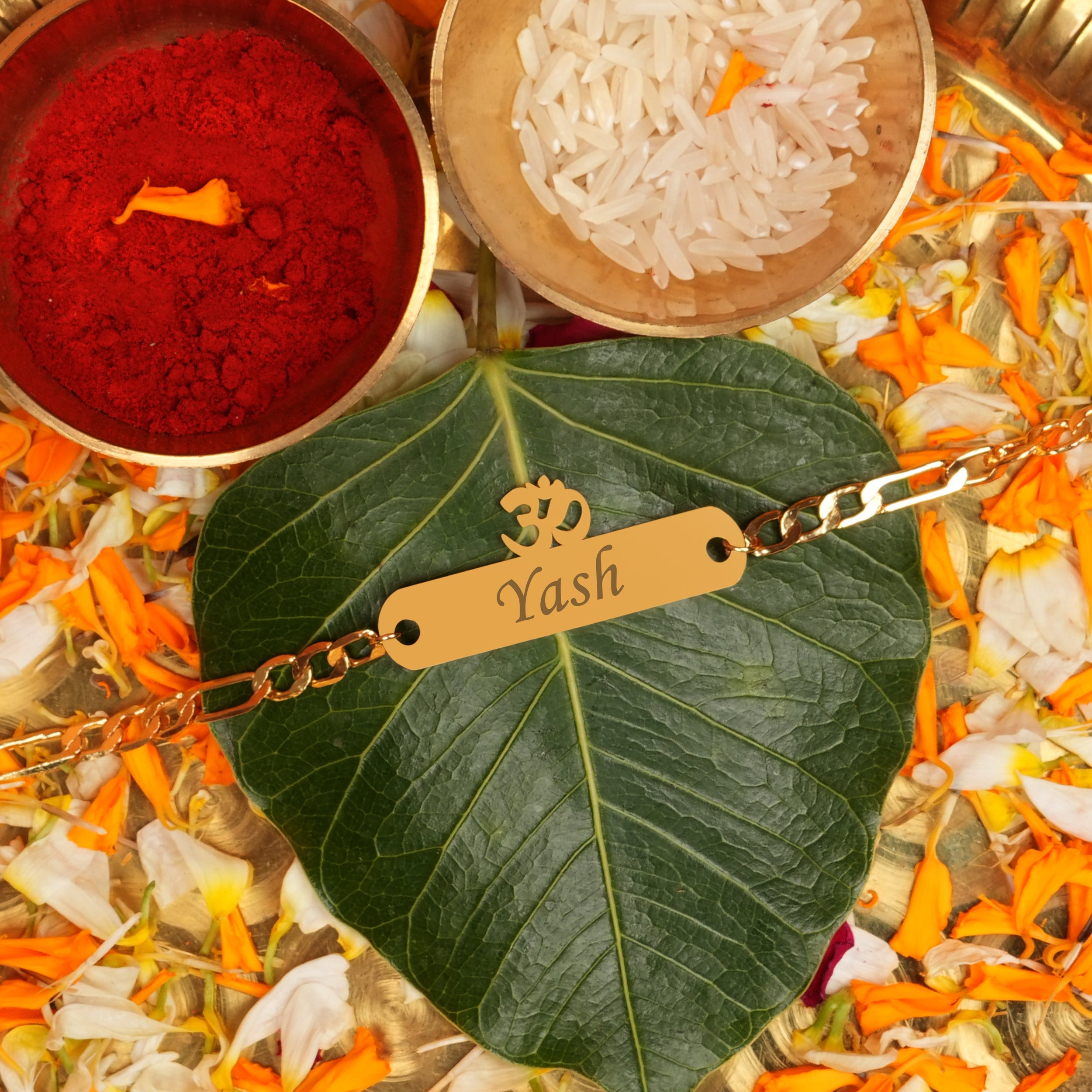 Personalized Om Metallic Rakhi With Name