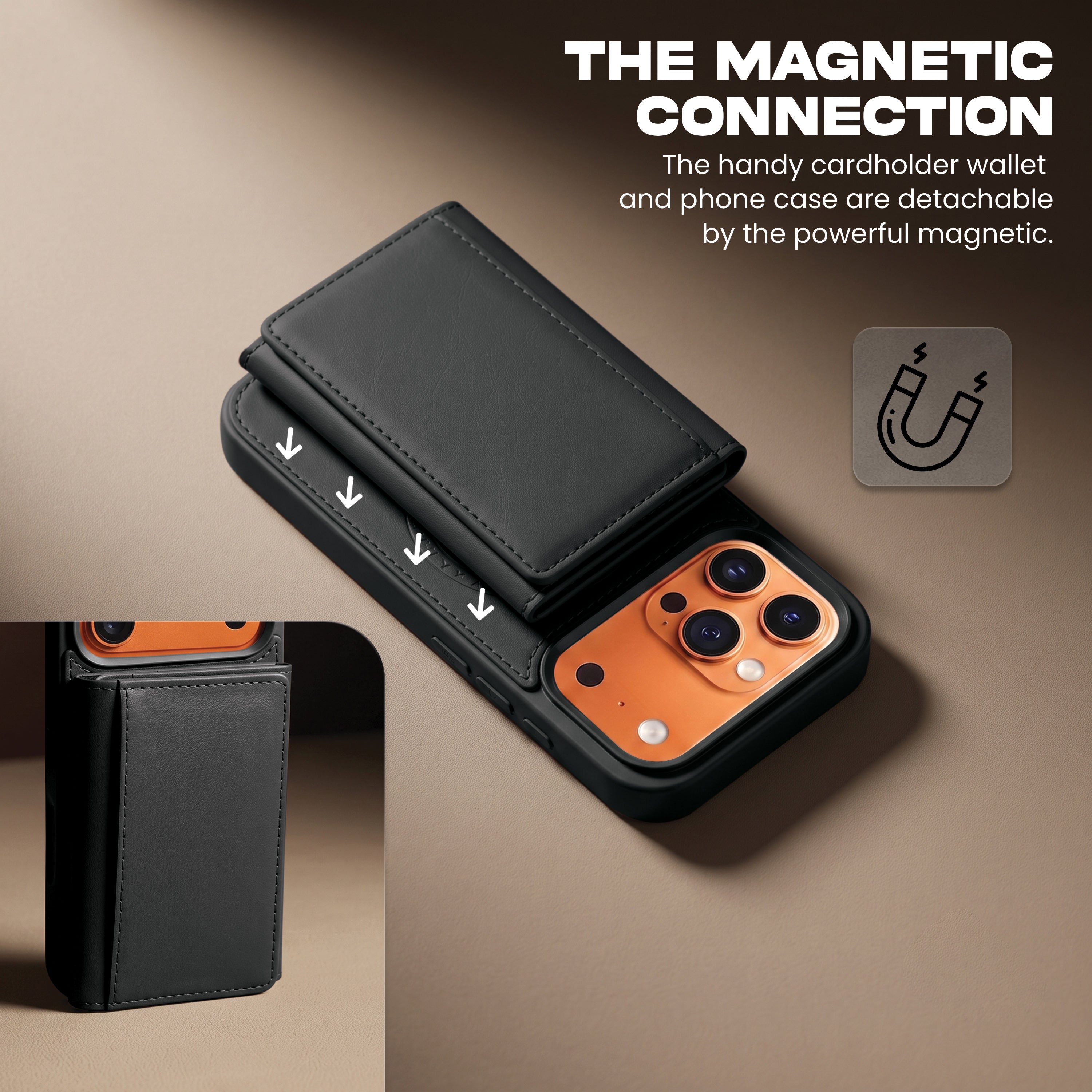 iPhone 17 Pro Max Magnetic Case with Detachable Cardholder - Black