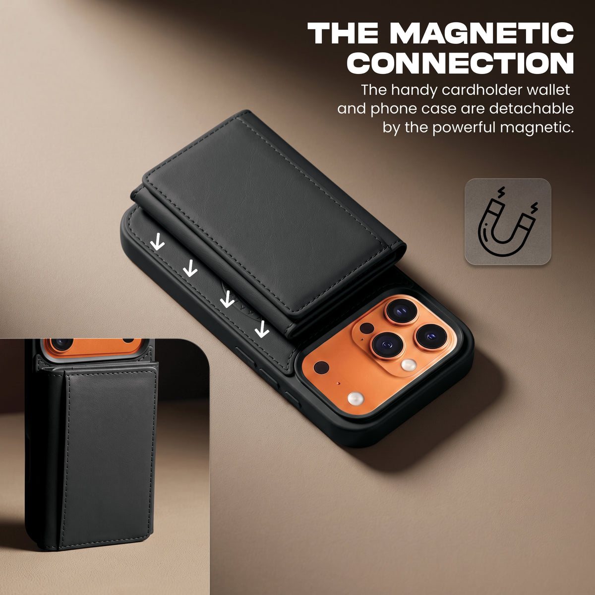 iPhone 17 Pro Magnetic Case with Detachable Cardholder - Black