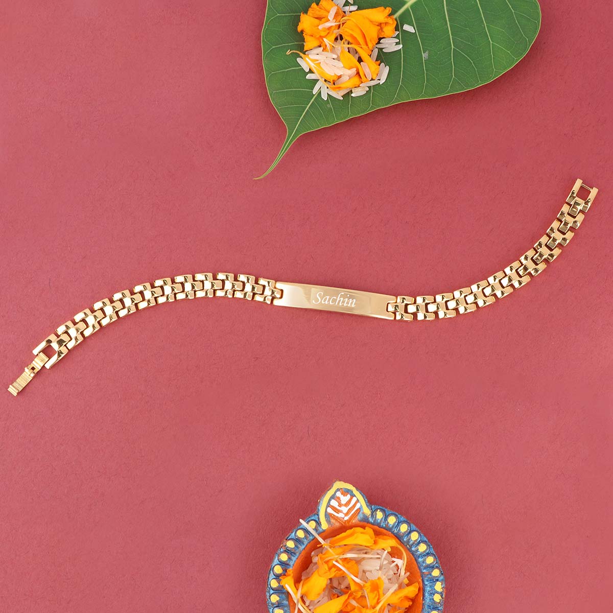 Personalized Golden Bracelet Style Rakhi With Name