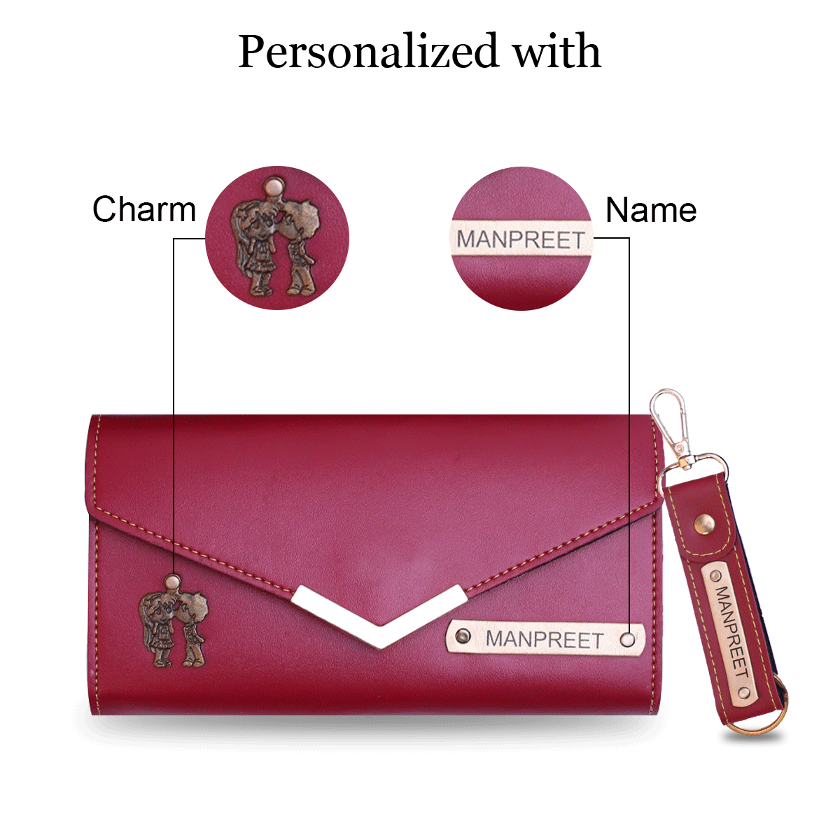 Personalized Premium Leather Clutch & Keychain Gift Set