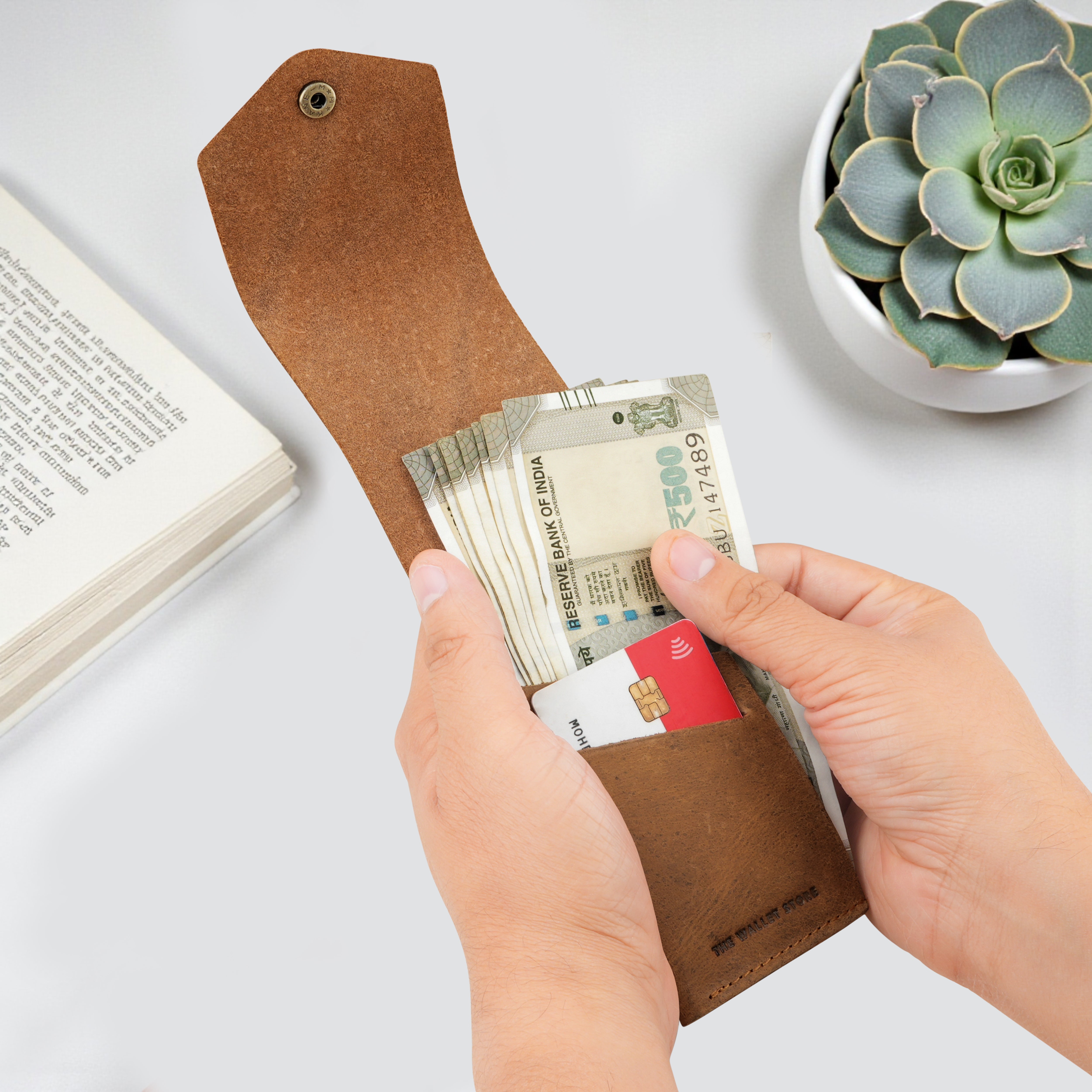 Flip Genuine Leather Wallet - Tan