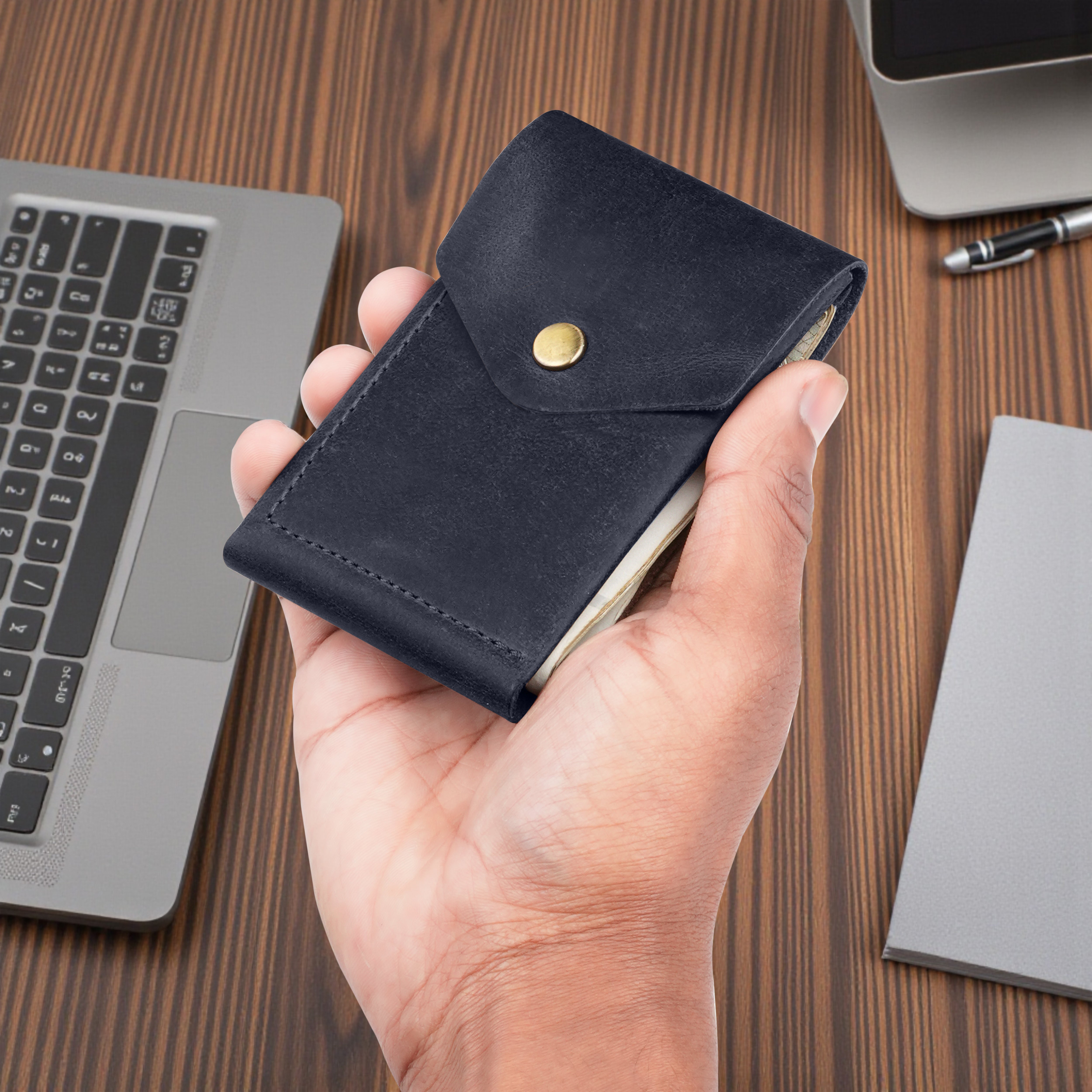 Flip Genuine Leather Wallet - Blue
