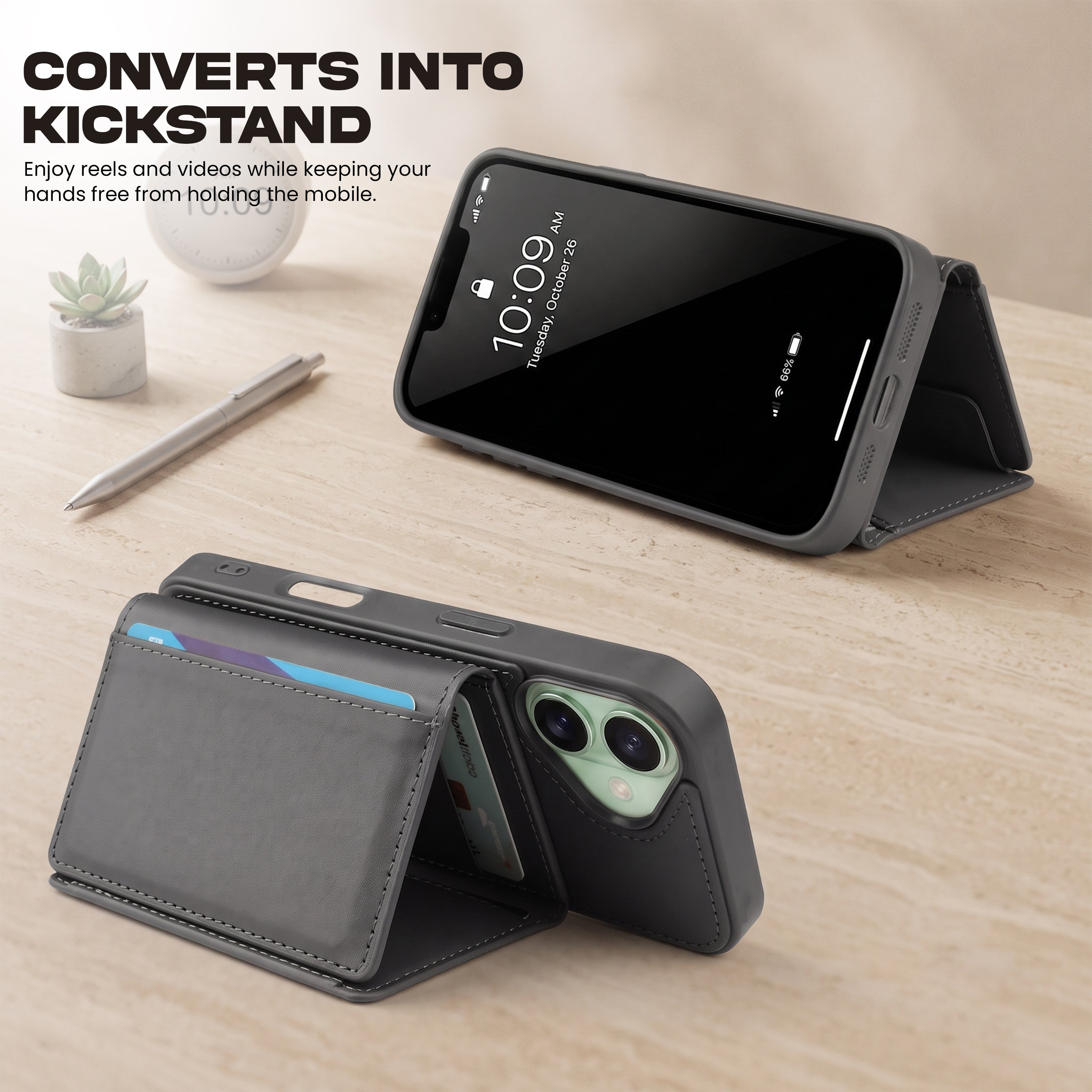 iPhone 16 Magnetic Case with Detachable Cardholder - Grey