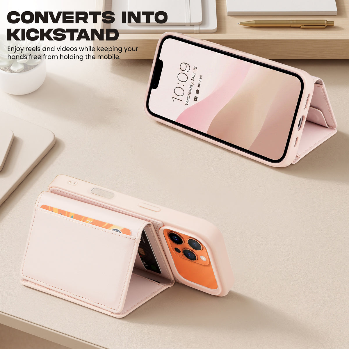 iPhone 17 Pro Magnetic Case with Detachable Cardholder - Pink