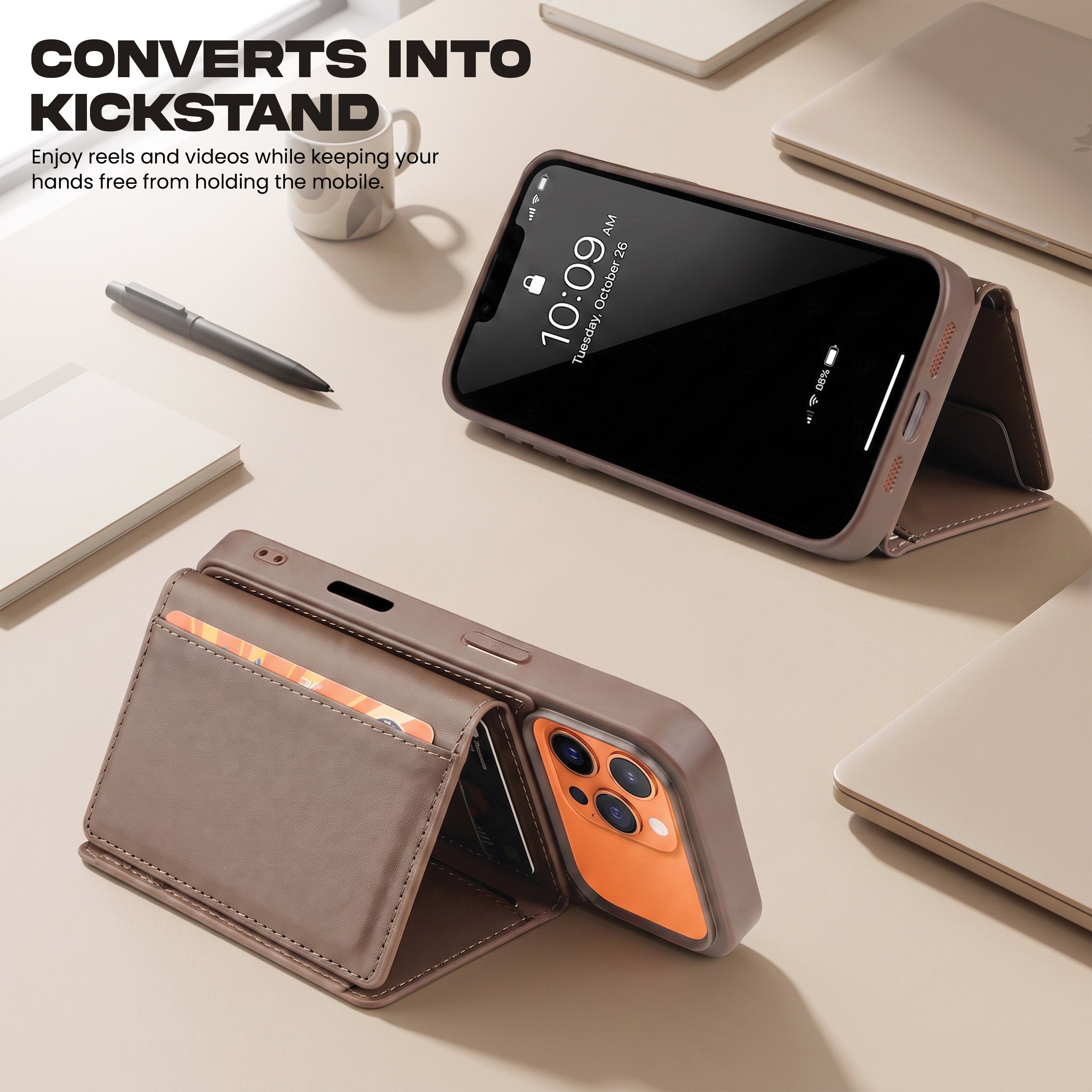 iPhone 17 Pro Magnetic Case with Detachable Cardholder - Brown