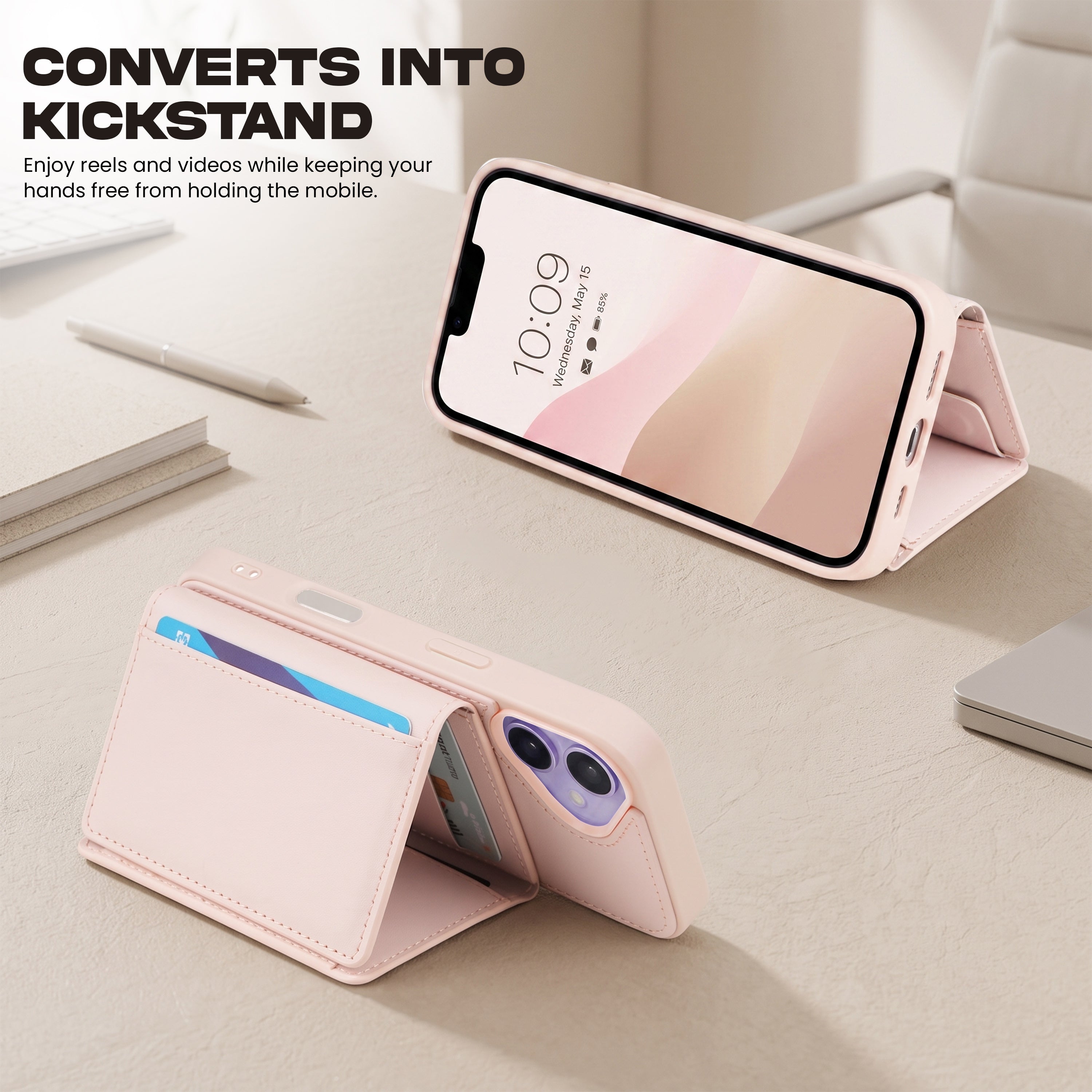 iPhone 17 Magnetic Case with Detachable Cardholder - Pink