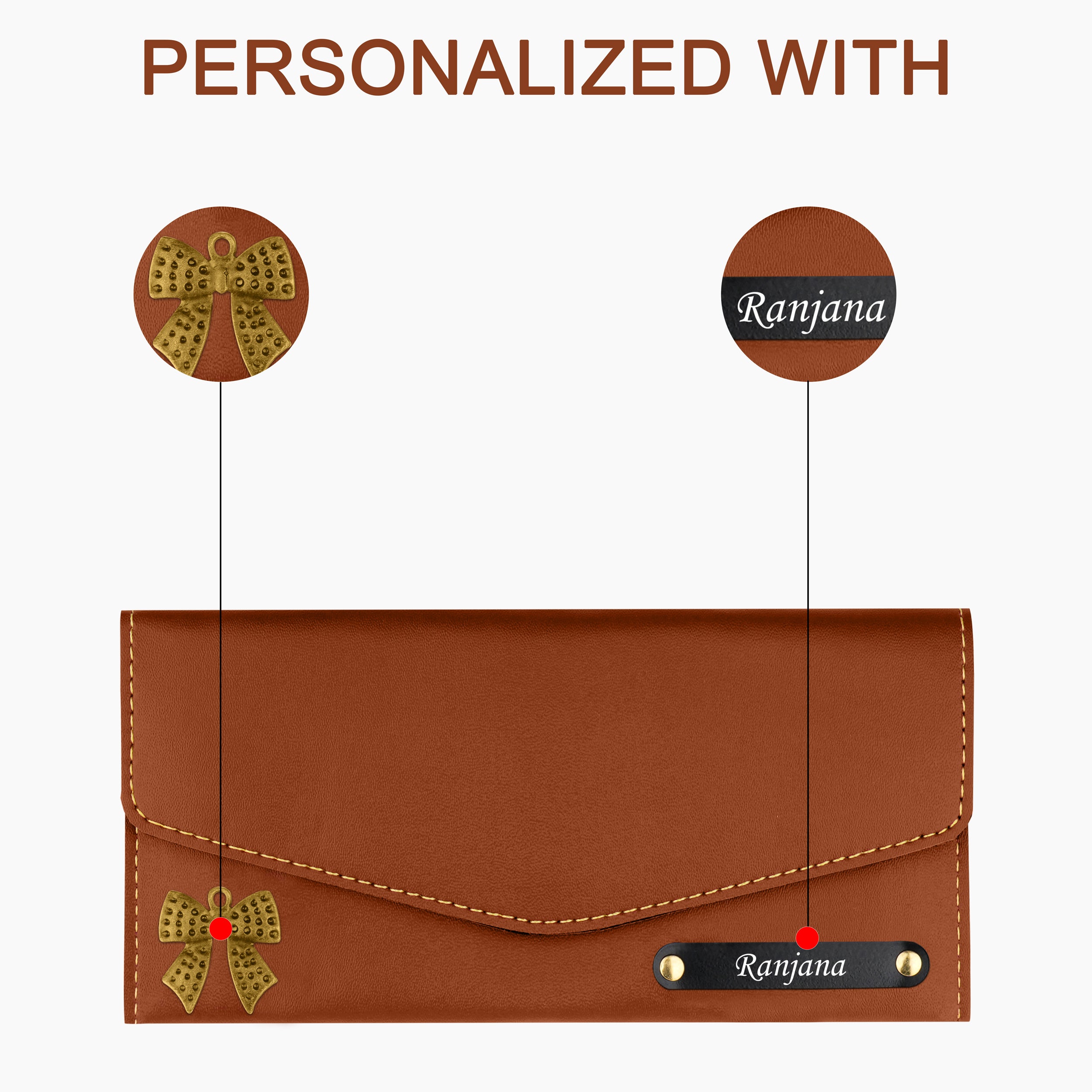 Personalized Charmed Essence Envelope Clutch With Name & Charm - Tan