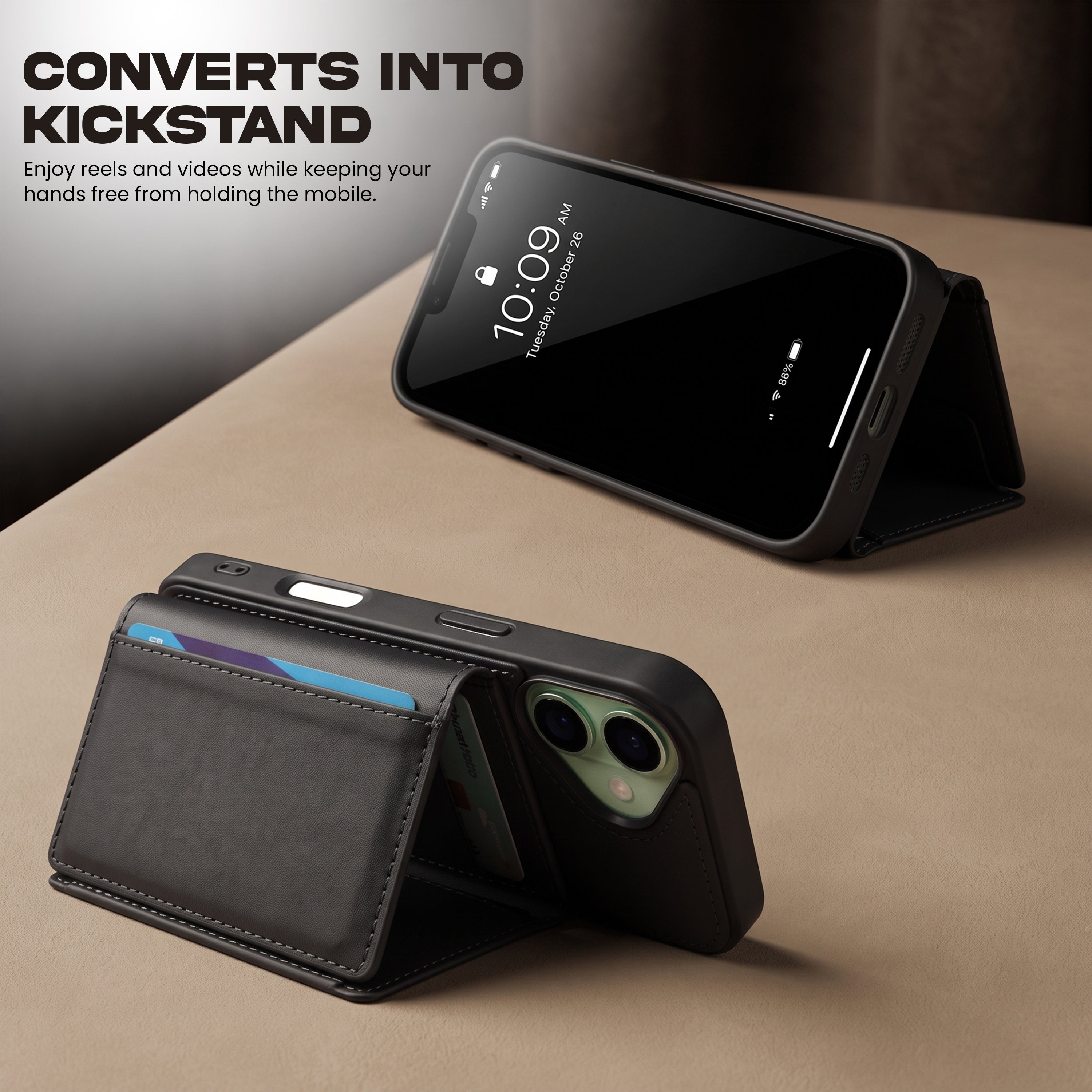 iPhone 16 Magnetic Case with Detachable Cardholder - Black