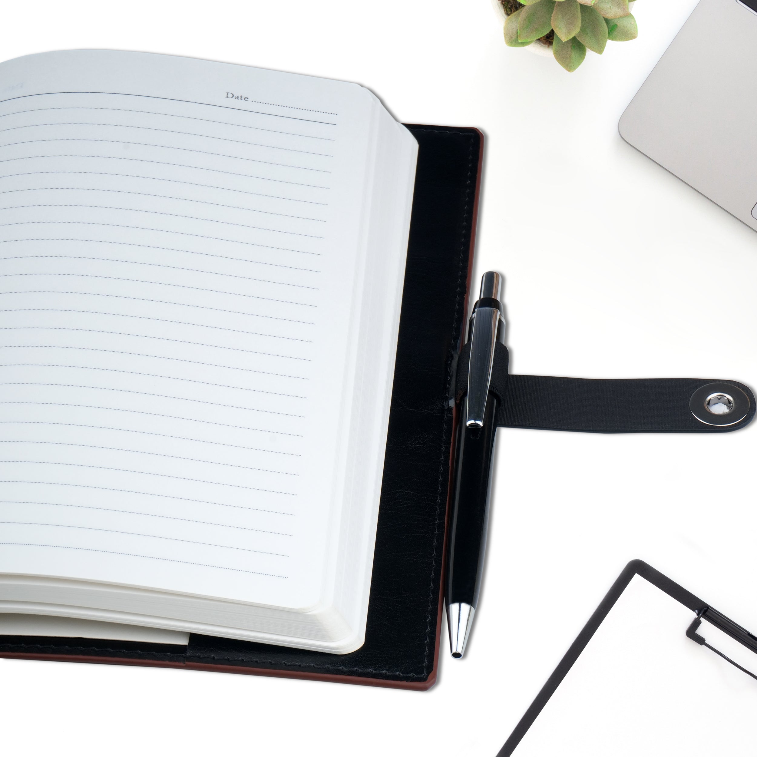 Shadow Line Leather Diary & Pen Gift Set - Brown & Black