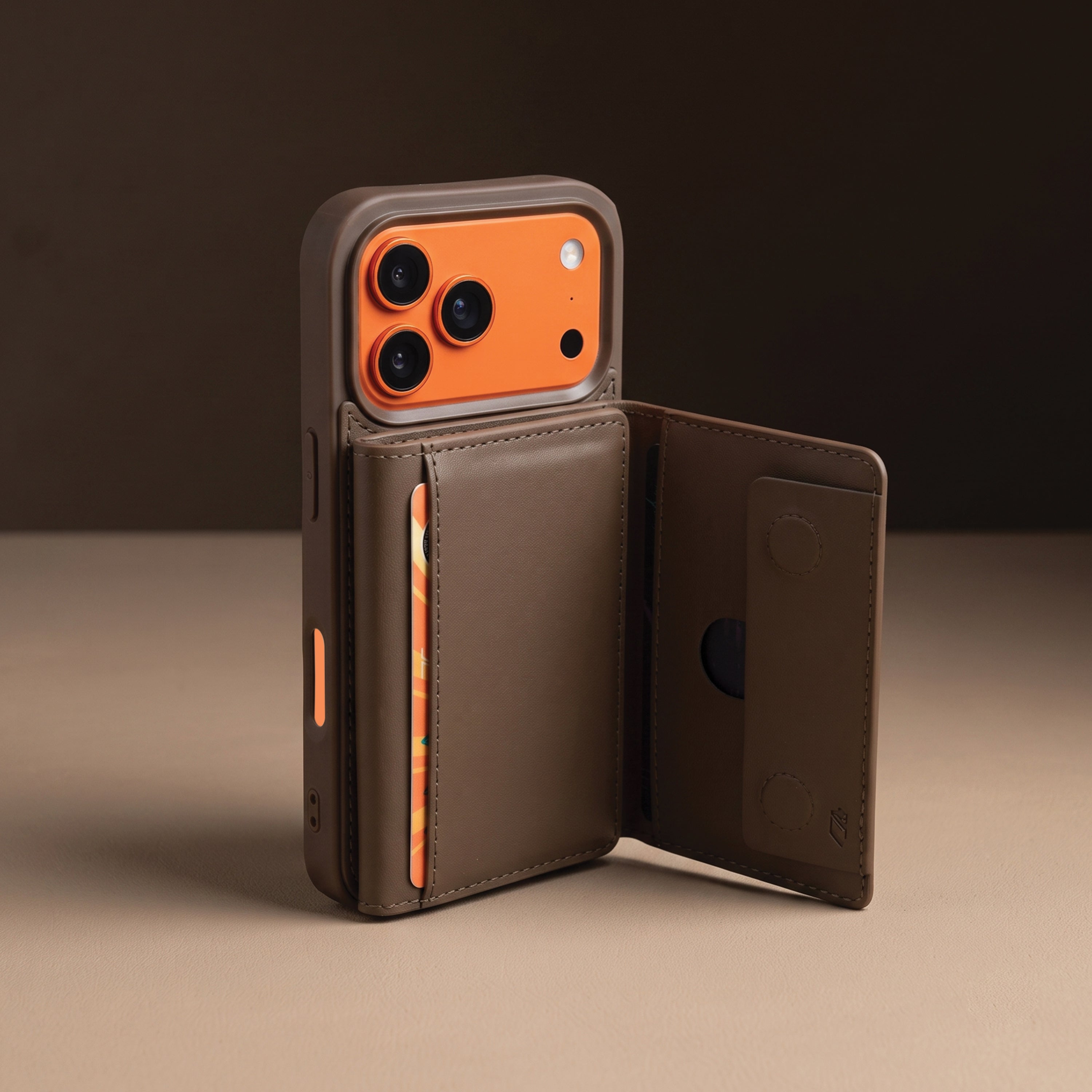 iPhone 17 Pro Max Magnetic Case with Detachable Cardholder - Brown