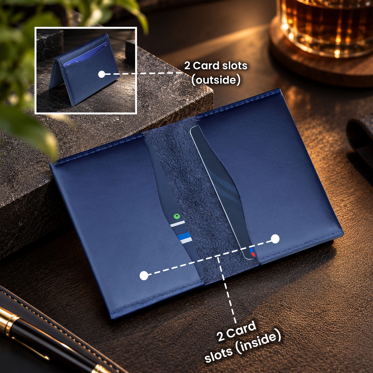 Axis Slim Leather Cardholder - Blue