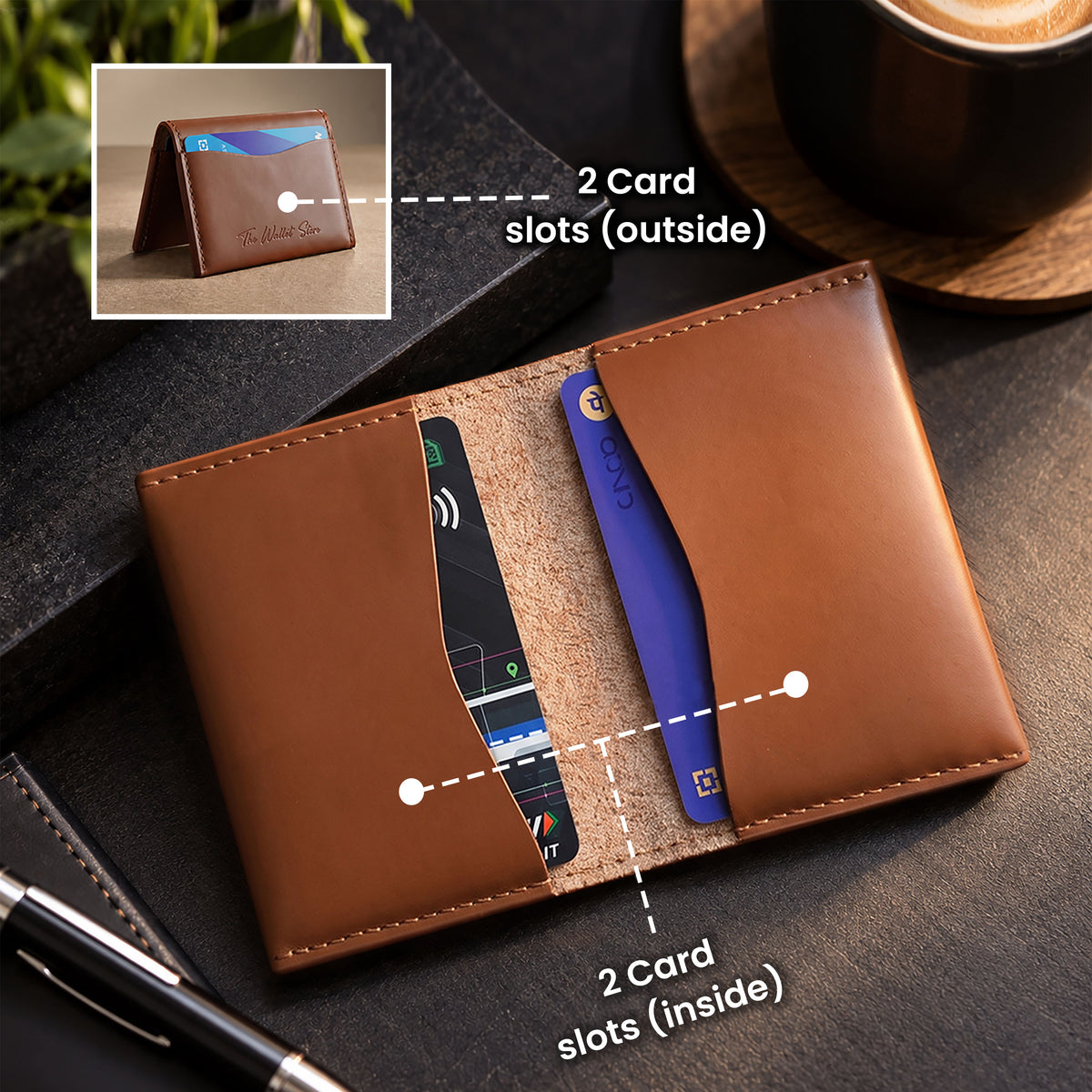 Axis Slim Leather Cardholder - Tan