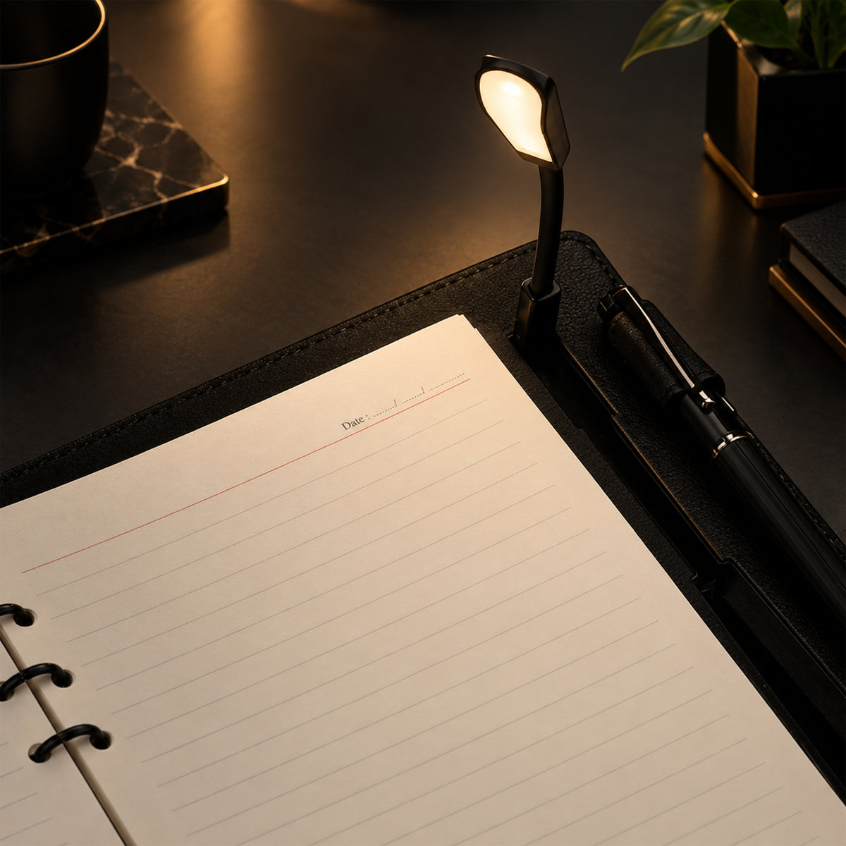 Personalized Diary & Pen Gift Set With Inbuilt LED light & Wireless Charging - Black